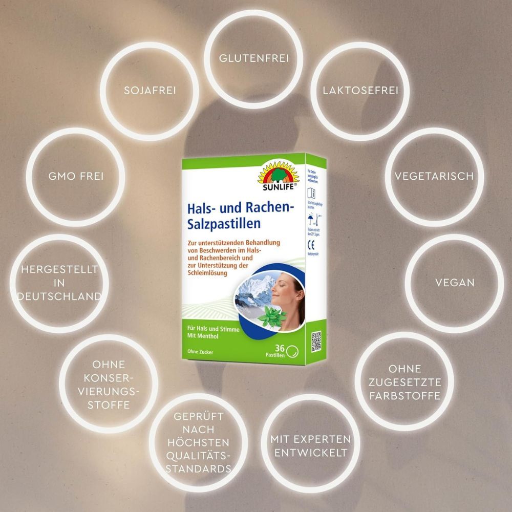 Produktverpackung mit Logos und Icons. Informationen zu Inhaltsstoffen und Qualität. Glutenfrei, vegan, etc.