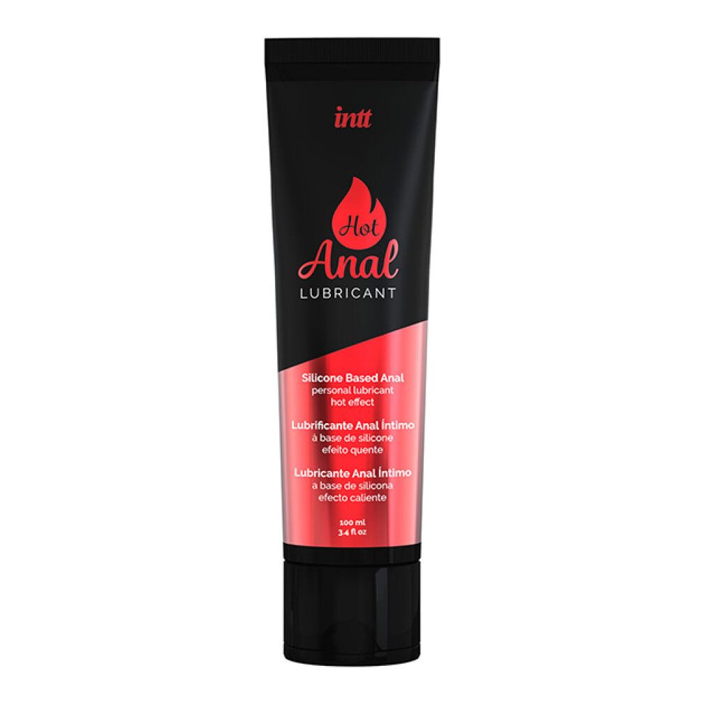 Schwarze Tube mit roter Schrift. "Hot Anal Lubricant" und "Silicone Based Anal personal lubricant hot effect" sind sichtbar.