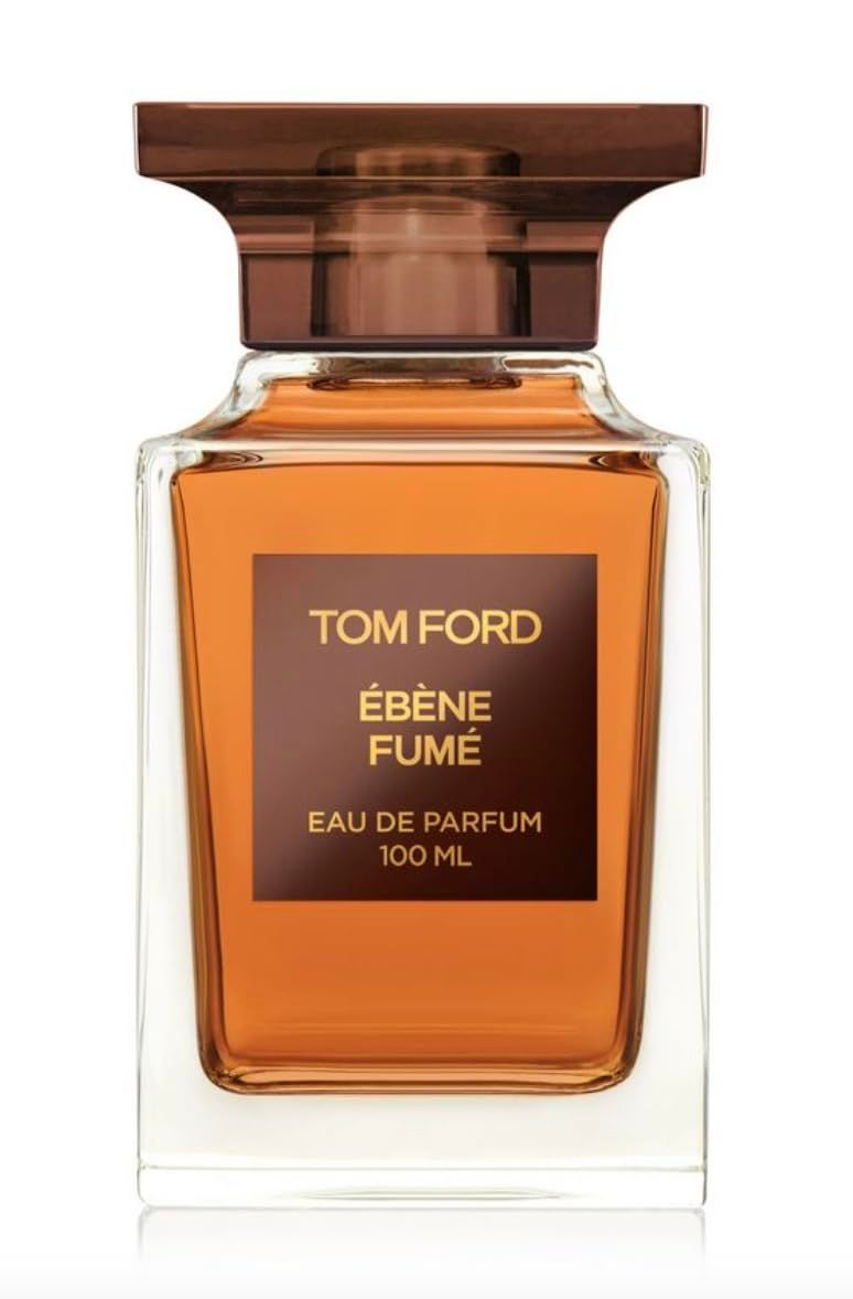 Parfumflakon von Tom Ford. Eckiger Glasflakon mit braunem Verschluss. Aufschrift: Ébène Fumé, Eau de Parfum.