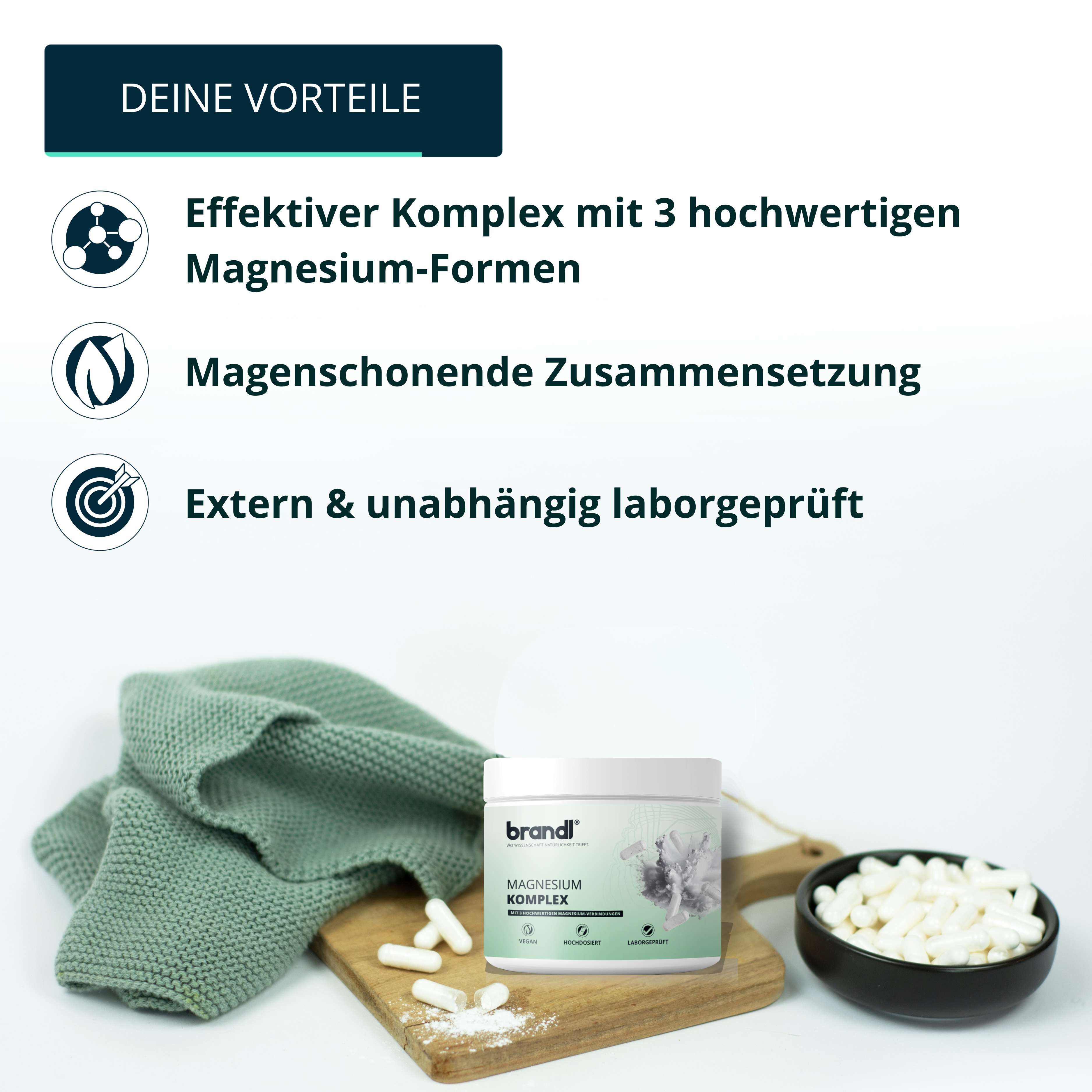 brandl® Magnesium Kapseln hochdosiert | Premium Magnesium Komplex | Unabhängig laborgeprüft