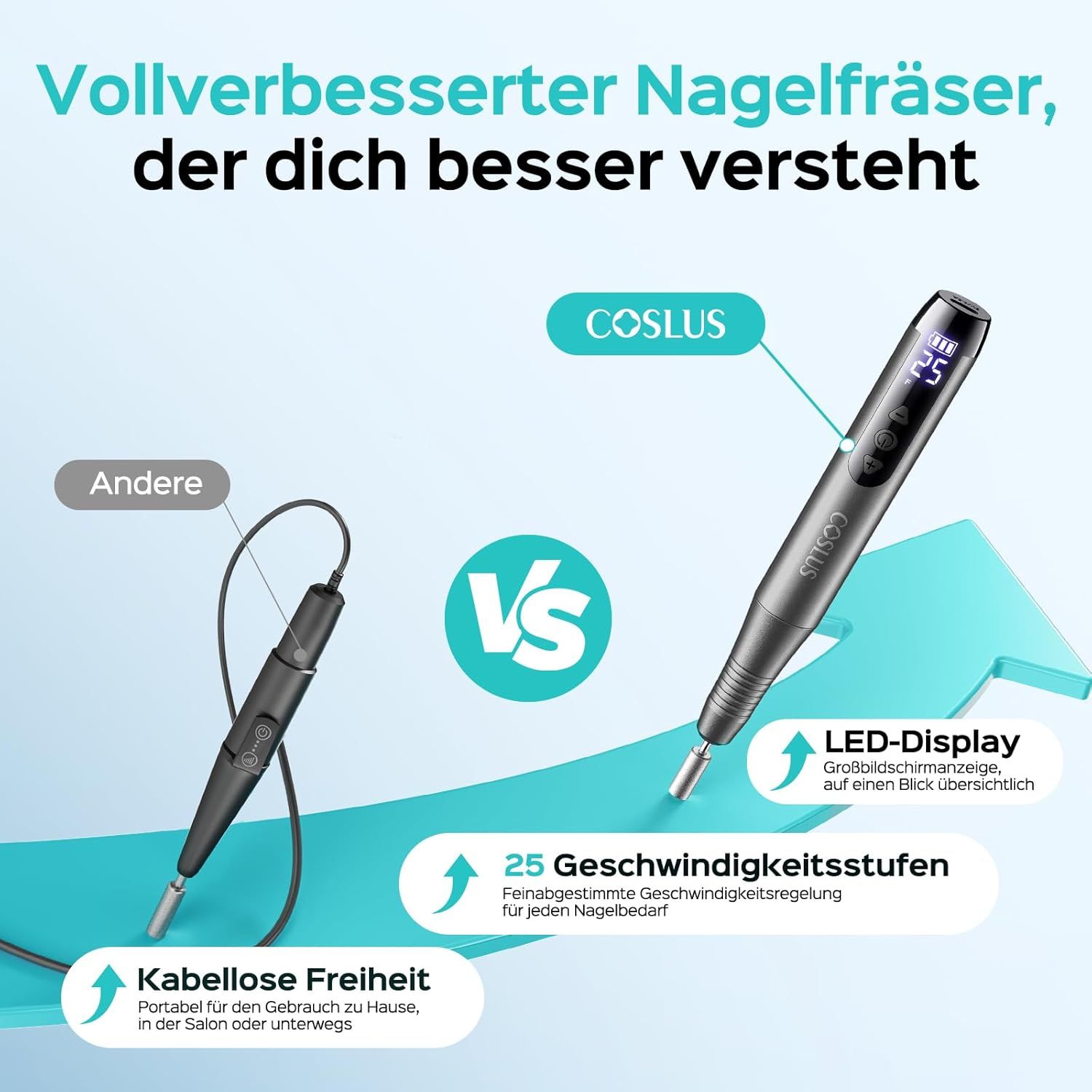 COSLUS Kabellos Tragbar Elektrischer Nagelfräser
