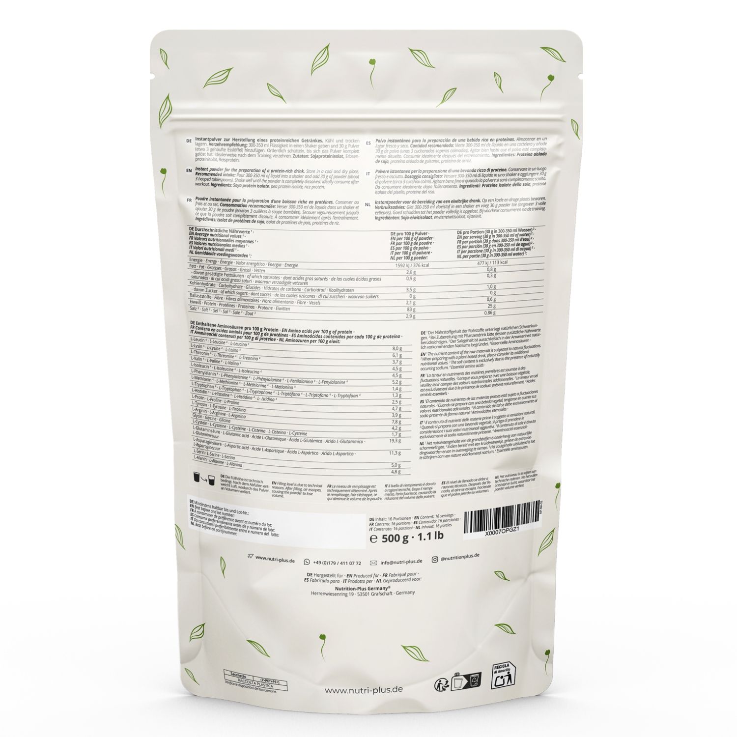 nutri+ Natures Protein Pulver - Eiweißpulver ohne Süßstoff