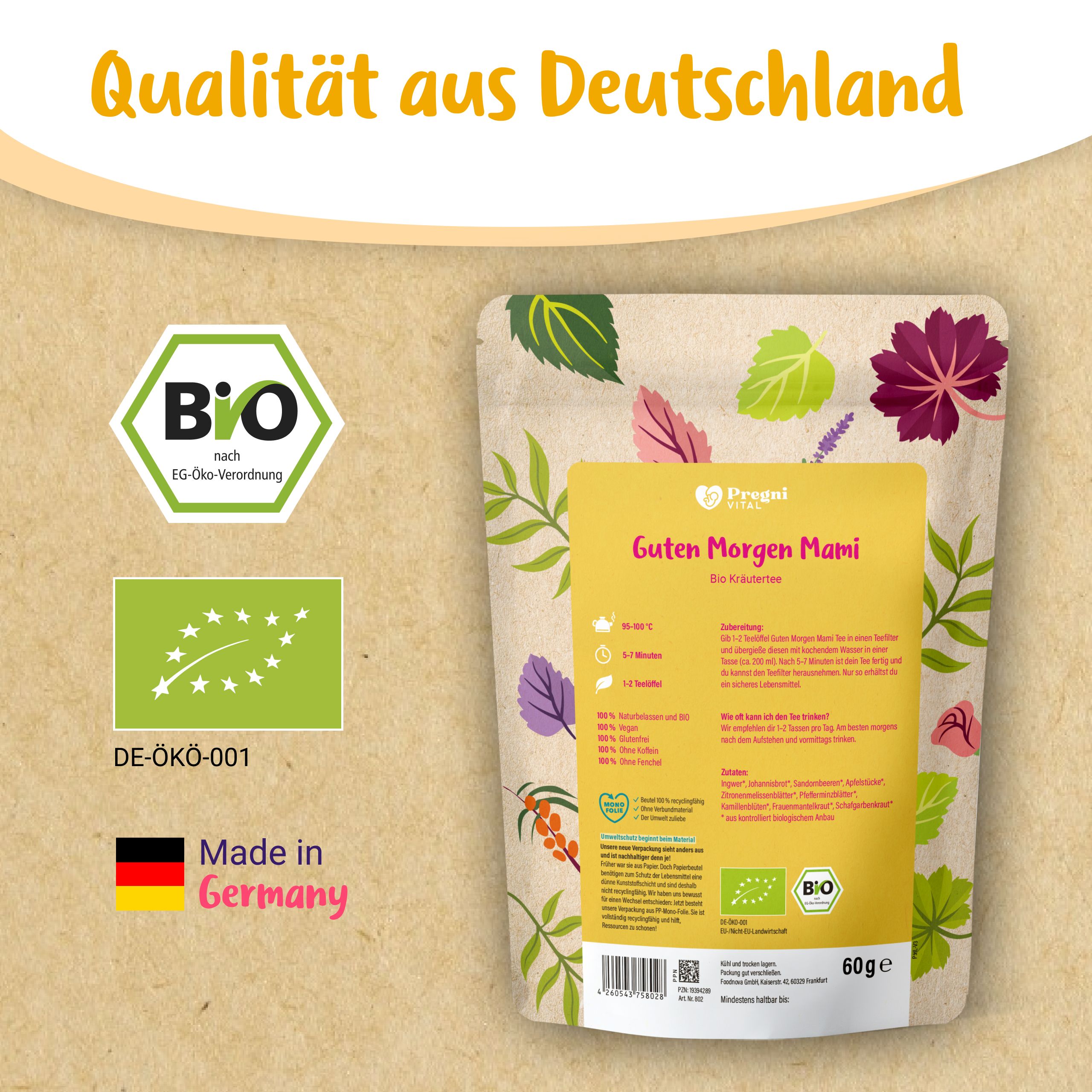 Guten Morgen Mami BIO Schwangerschaftstee, Made in Germany, BIO-Siegel.