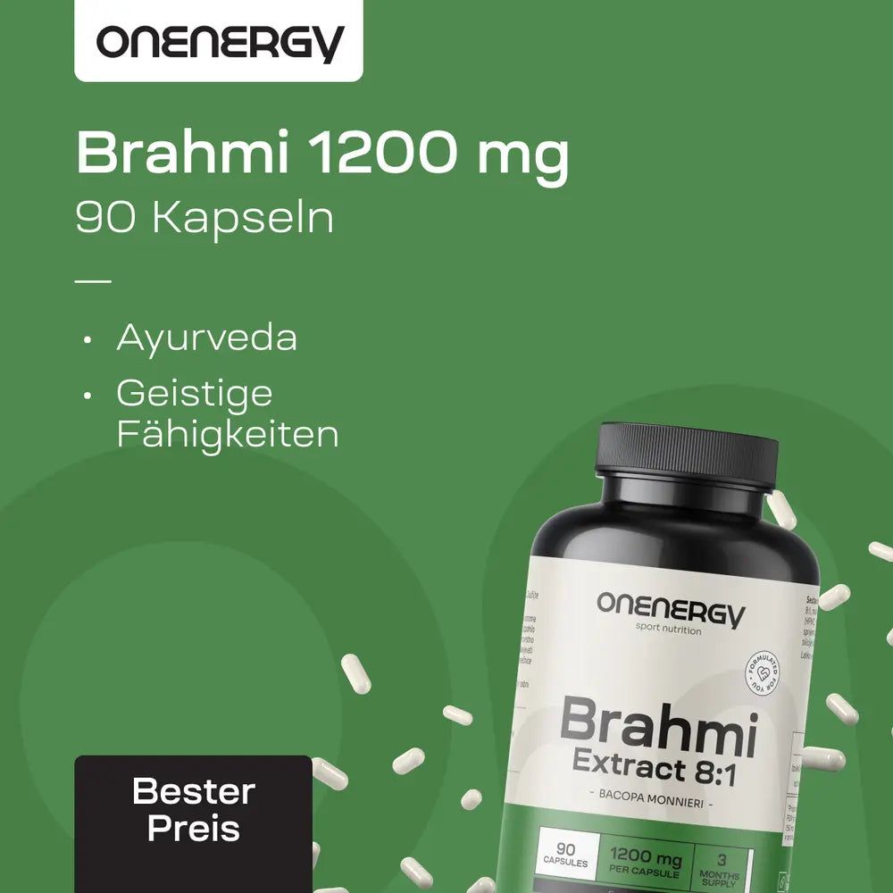 OnEnergy Brahmi 1200 mg, 90 Kapseln, mit Fokus auf geistige Fitness.