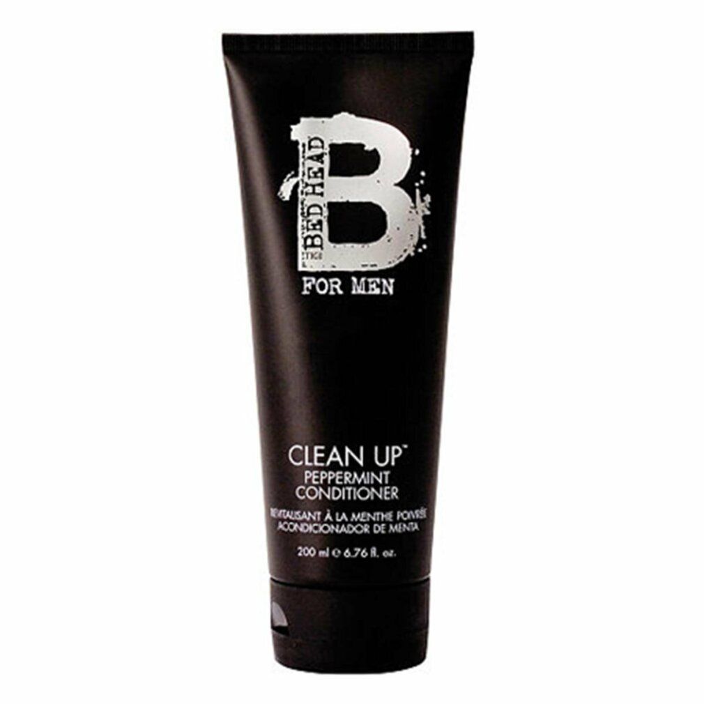 Schwarze Tube mit "BED HEAD FOR MEN CLEAN UP" Peppermint Conditioner. 200 ml. 6.76 fl. oz.