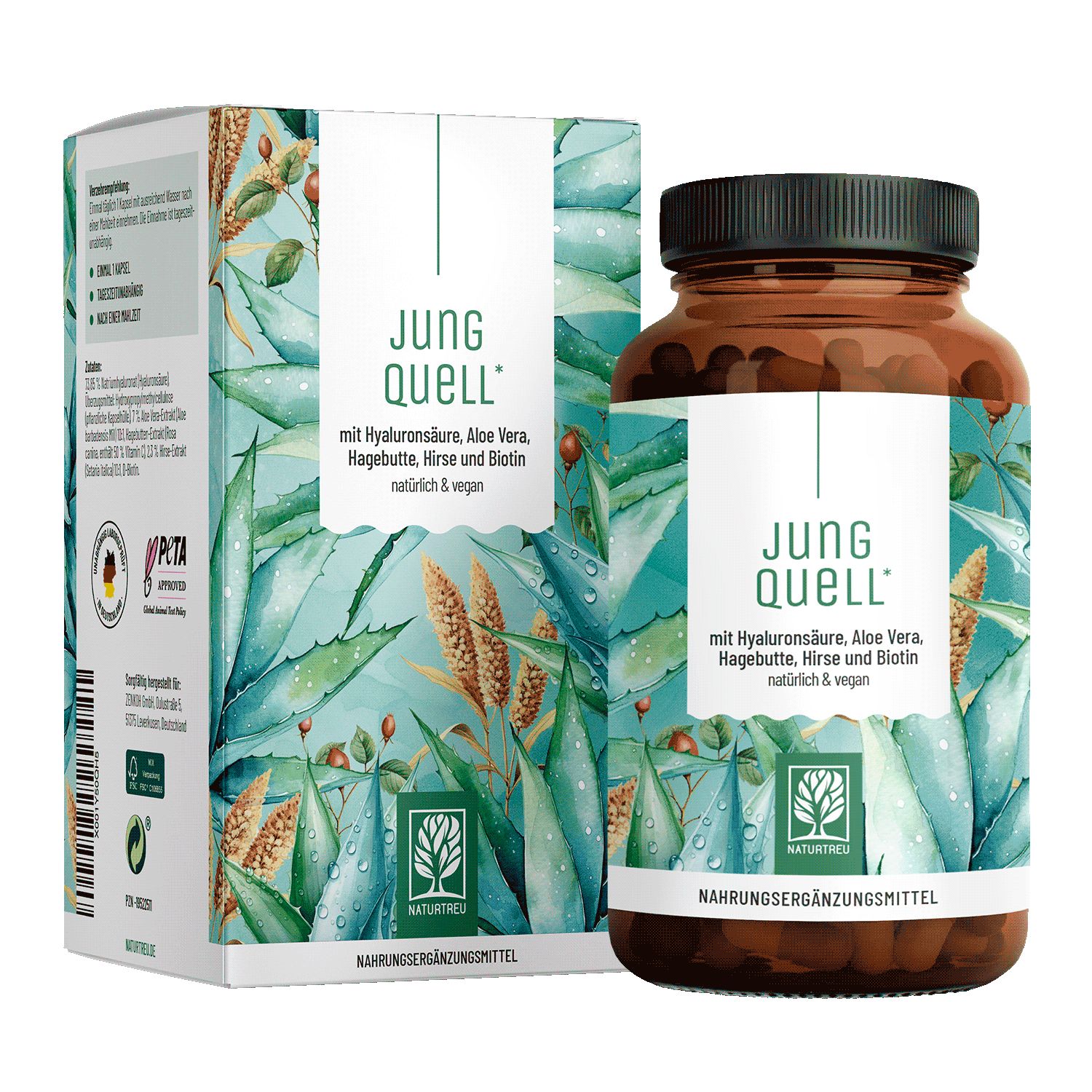 Komplex mit Hyaluronsäure, Aloe Vera, Hagebutte und Biotin - Jungquell - NATURTREU®