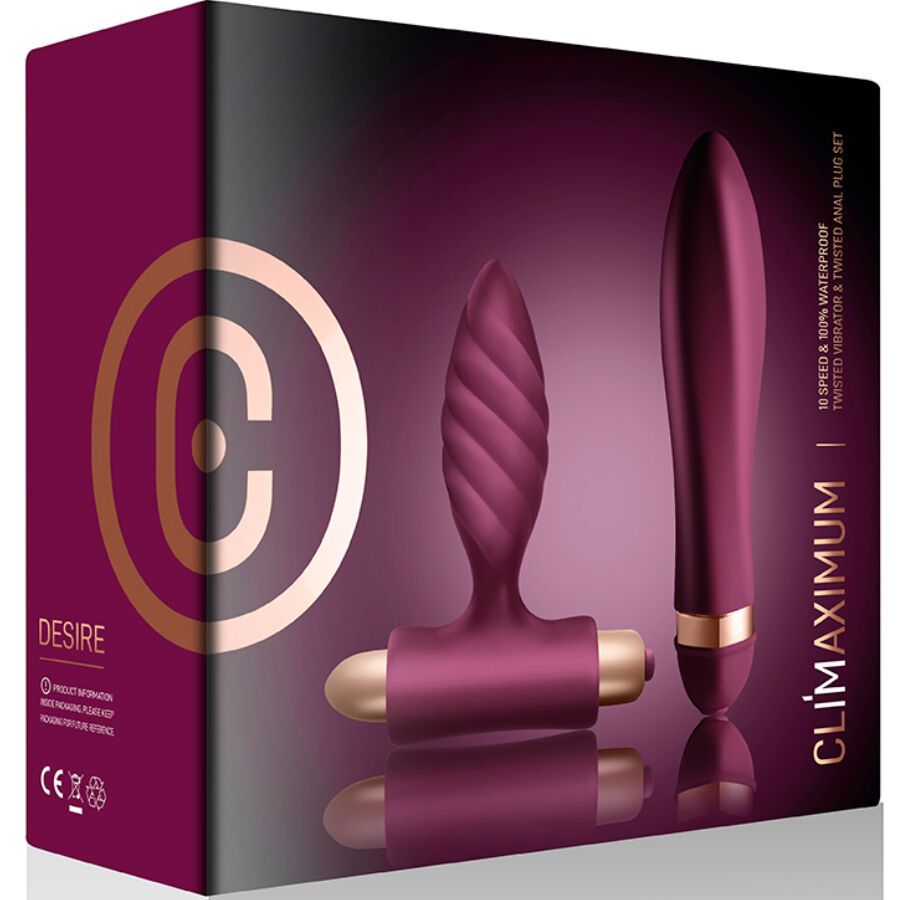 Verpackung mit zwei Vibratoren. Aufschrift 'Climaximum Desire'.