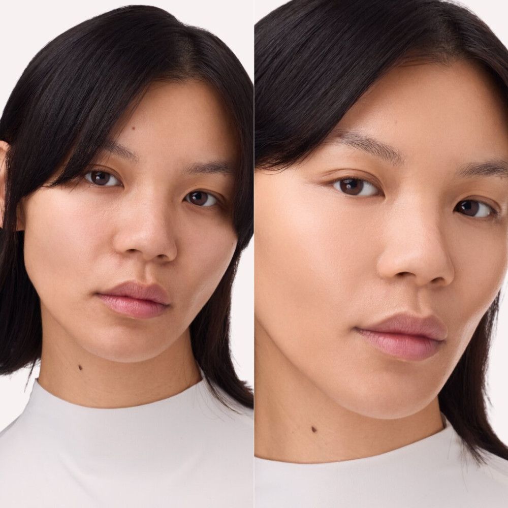 Vorher-Nachher-Vergleich. Eine Frau mit ungeschminktem Gesicht und ein Gesicht mit Make-up.