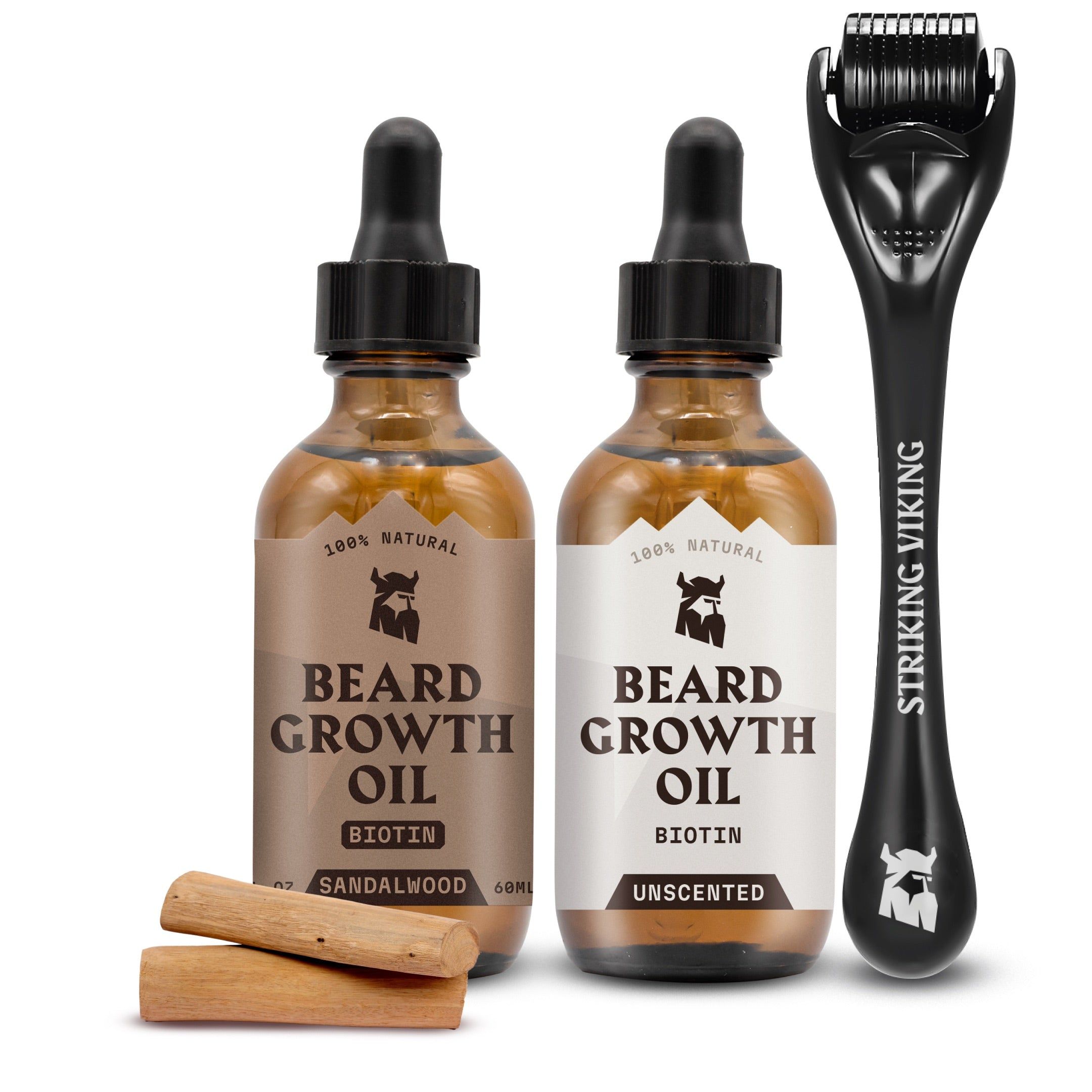 Striking Viking Sandelholz & Duftfreies Bartwuchsöl + Derma-Roller Set