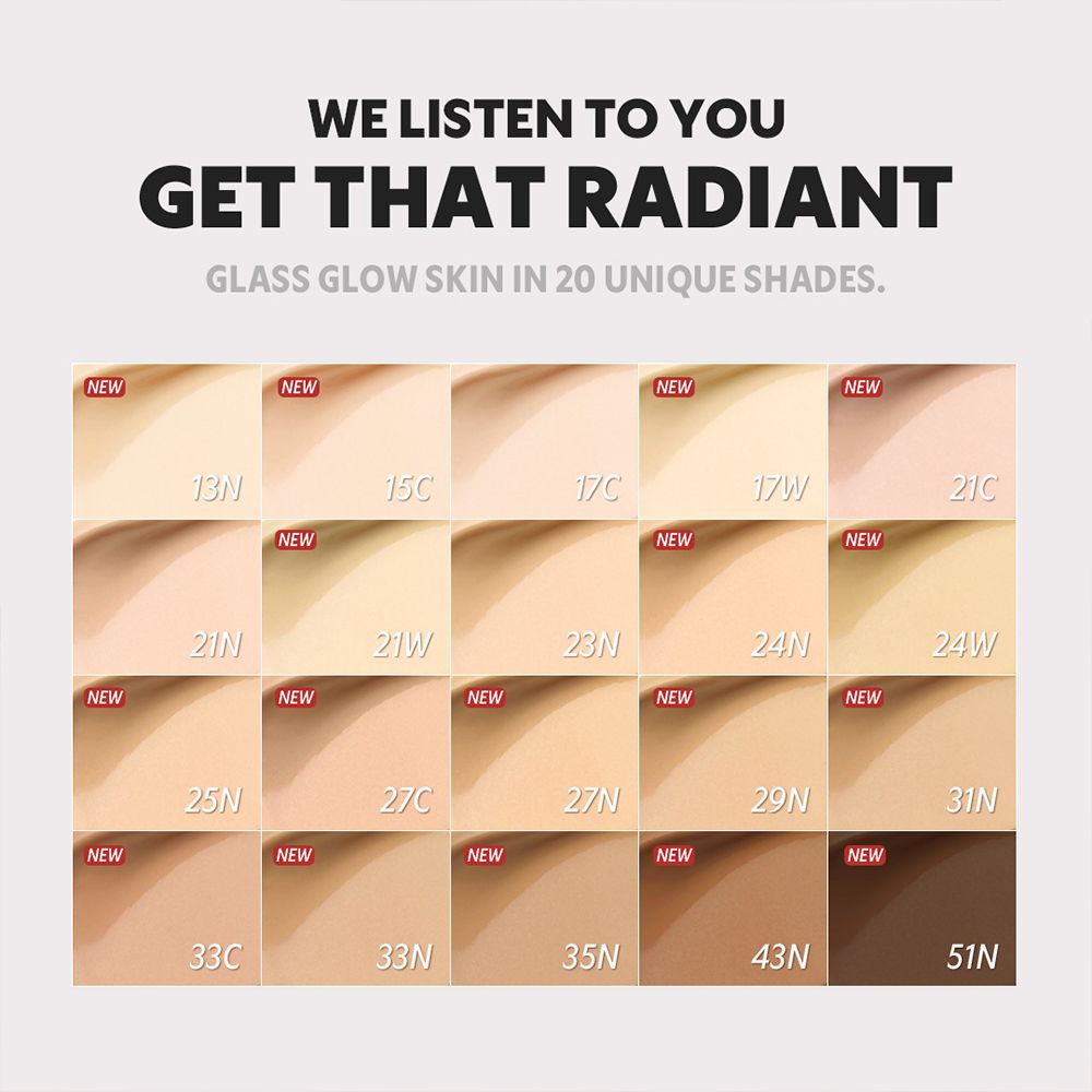 Farbpalette von 20 TIRTIR Mask Fit Aura Cushion Nuancen.