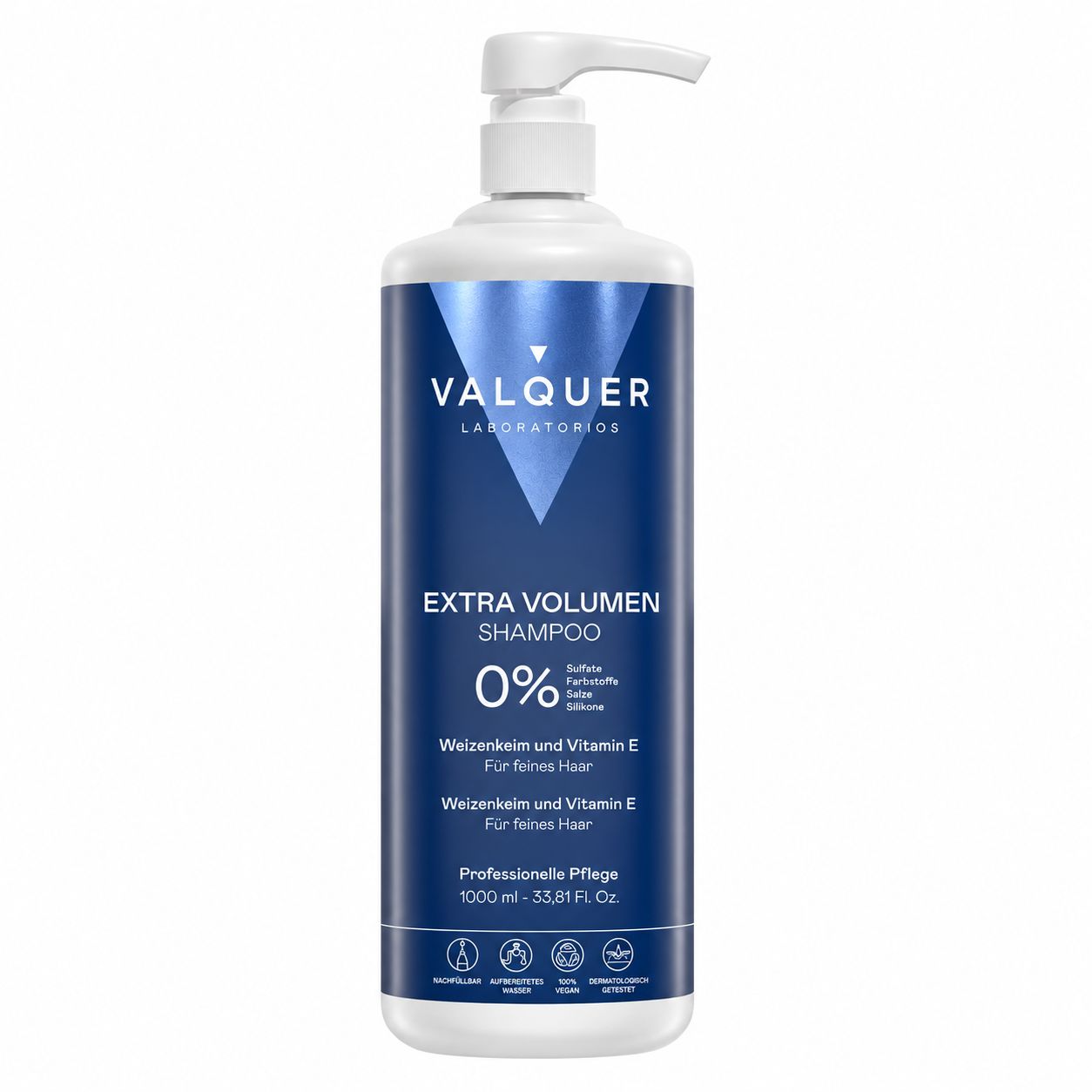 Valquer Extra Volumen Shampoo 1000ml Flasche mit Pumpspender.
