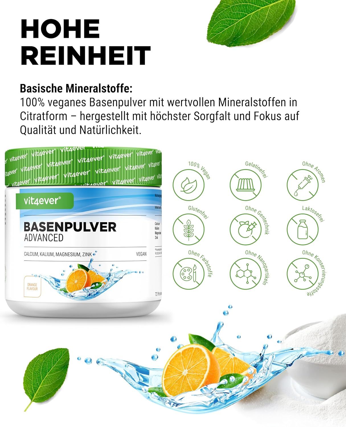 Vit4ever Basenpulver Advanced Dose, 100% vegan, ohne Gluten, Laktose, Farbstoffe, Nanopartikel.