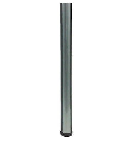 Zylindrisches Tischbein aus Metall, silberfarben. Schwarzer Fuß.