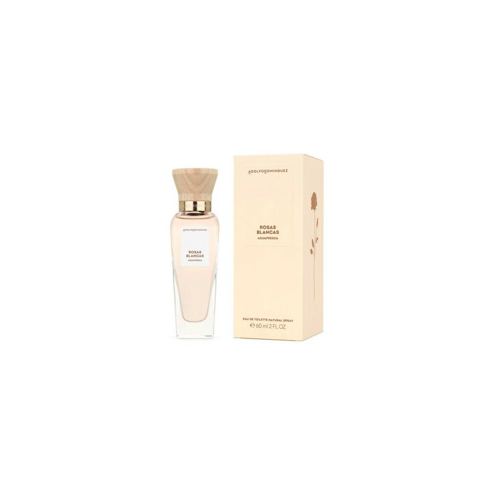 Parfümflakon und Verpackung. Flakon mit hellem Inhalt, Holzverschluss. Verpackung mit Produktnamen und Logo.