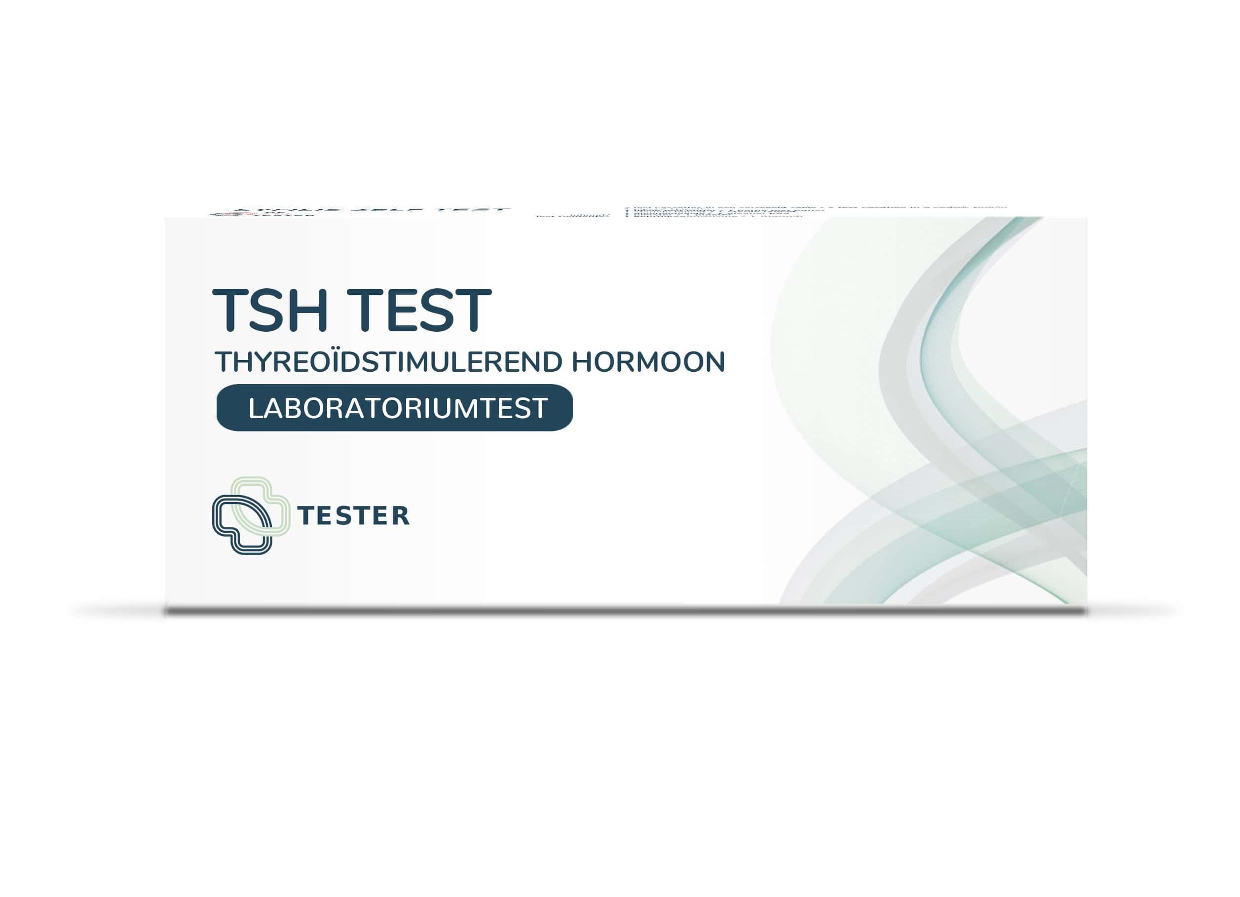 Packung des Schilddrüsen-Selbsttests (TSH). Enthält Laboruntersuchung auf Thyreostimulierendes Hormon.