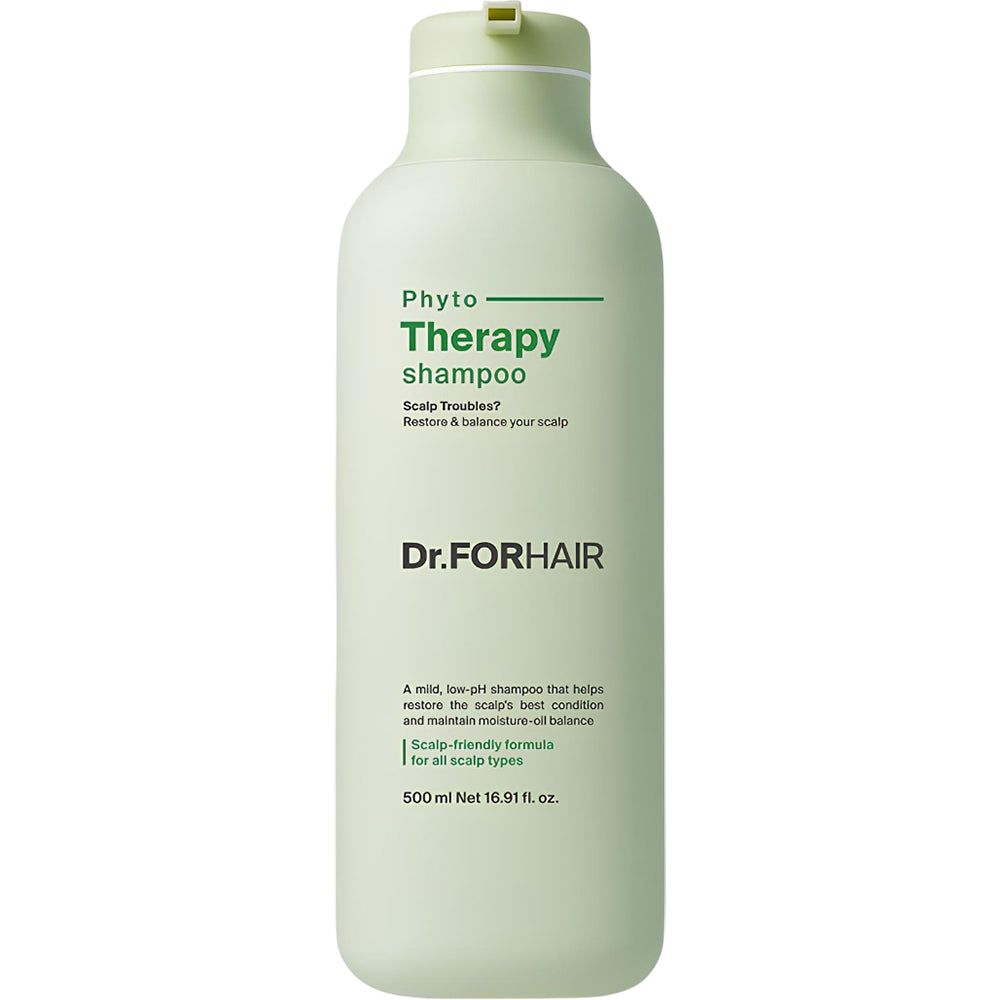 Hellgrüne Flasche Dr. FORHAIR Phyto Therapy Shampoo mit weißem Deckel. Enthält 500 ml.