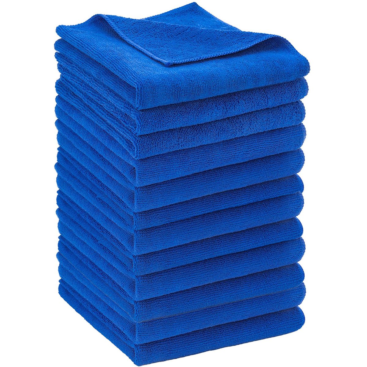 Stapel blauer Mikrofasertücher. Die Tücher sind quadratisch und gefaltet.