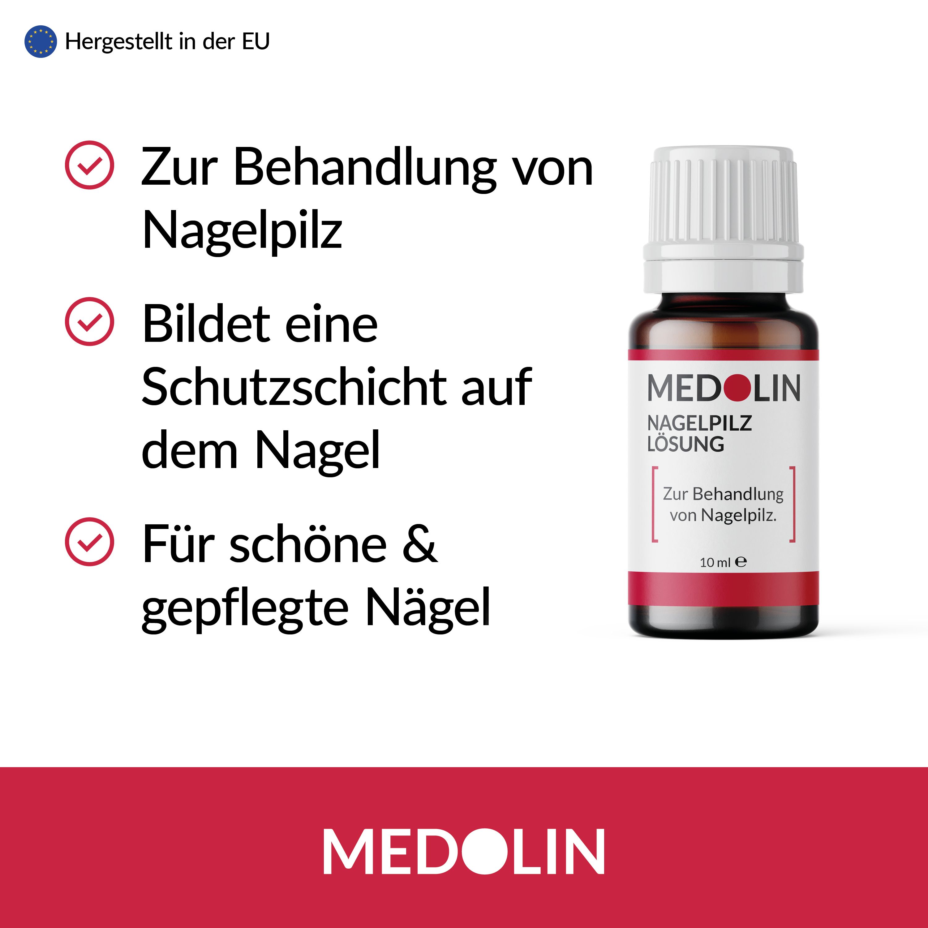 Medolin Nagelpilz Lösung: 10ml Flasche. Zur Behandlung von Nagelpilz, bildet Schutzschicht, für schöne Nägel.