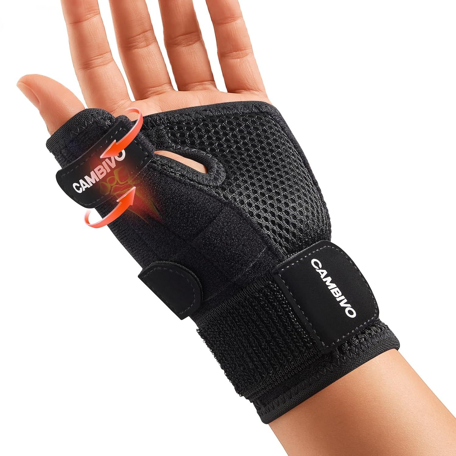 Größentabelle für Handgelenkbandagen mit Maßen in Zoll und Zentimetern.