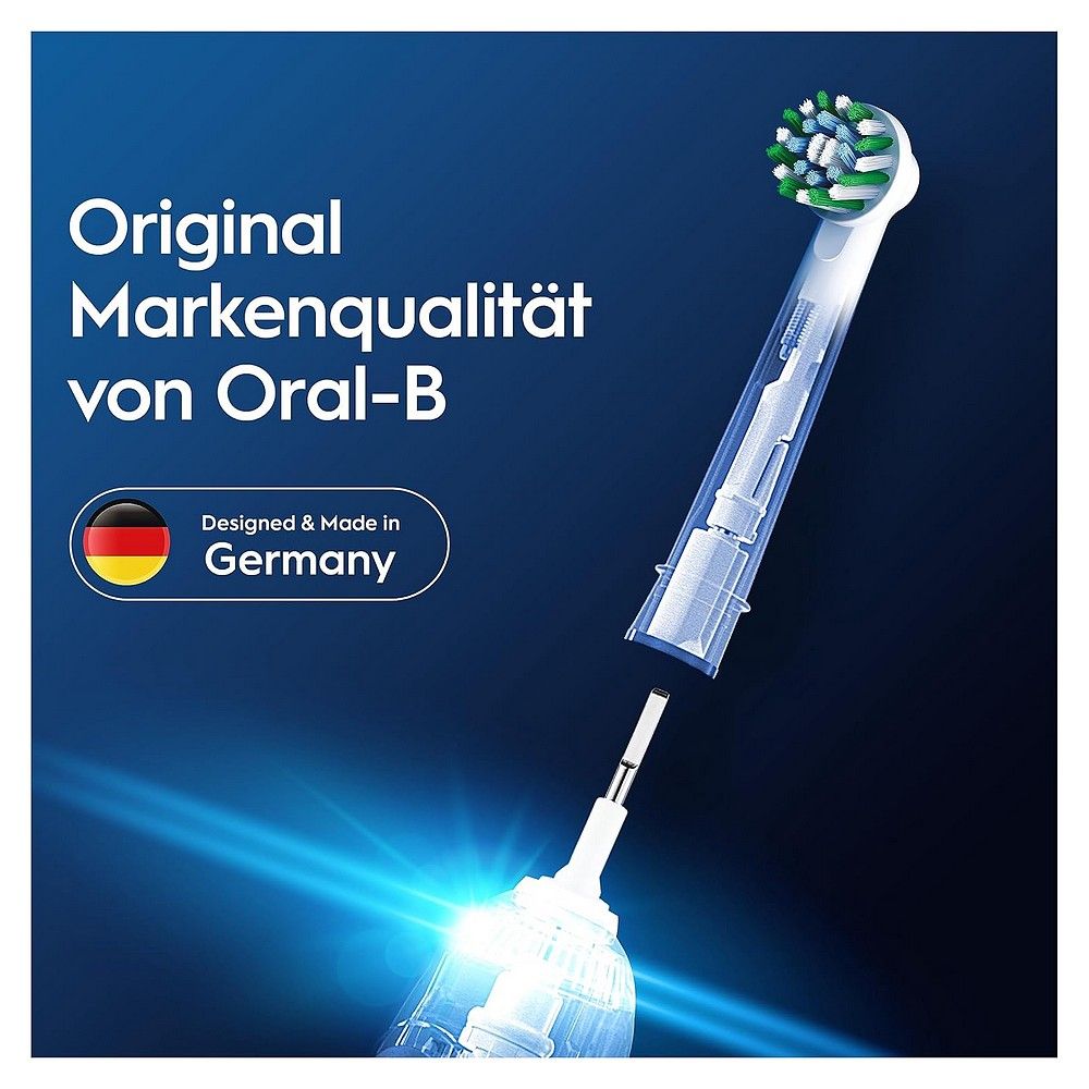 Original Oral-B Markenqualität, Made in Germany. Zeigt einen Bürstenkopf und seine interne Struktur.