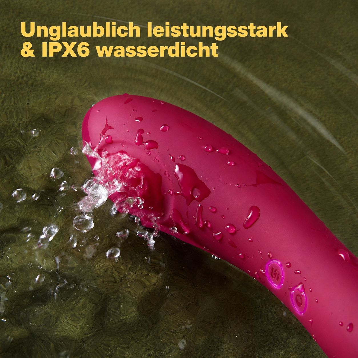 Lila Vibrator mit IPX6 Wasserdichtigkeit, spritzwassergeschützt.