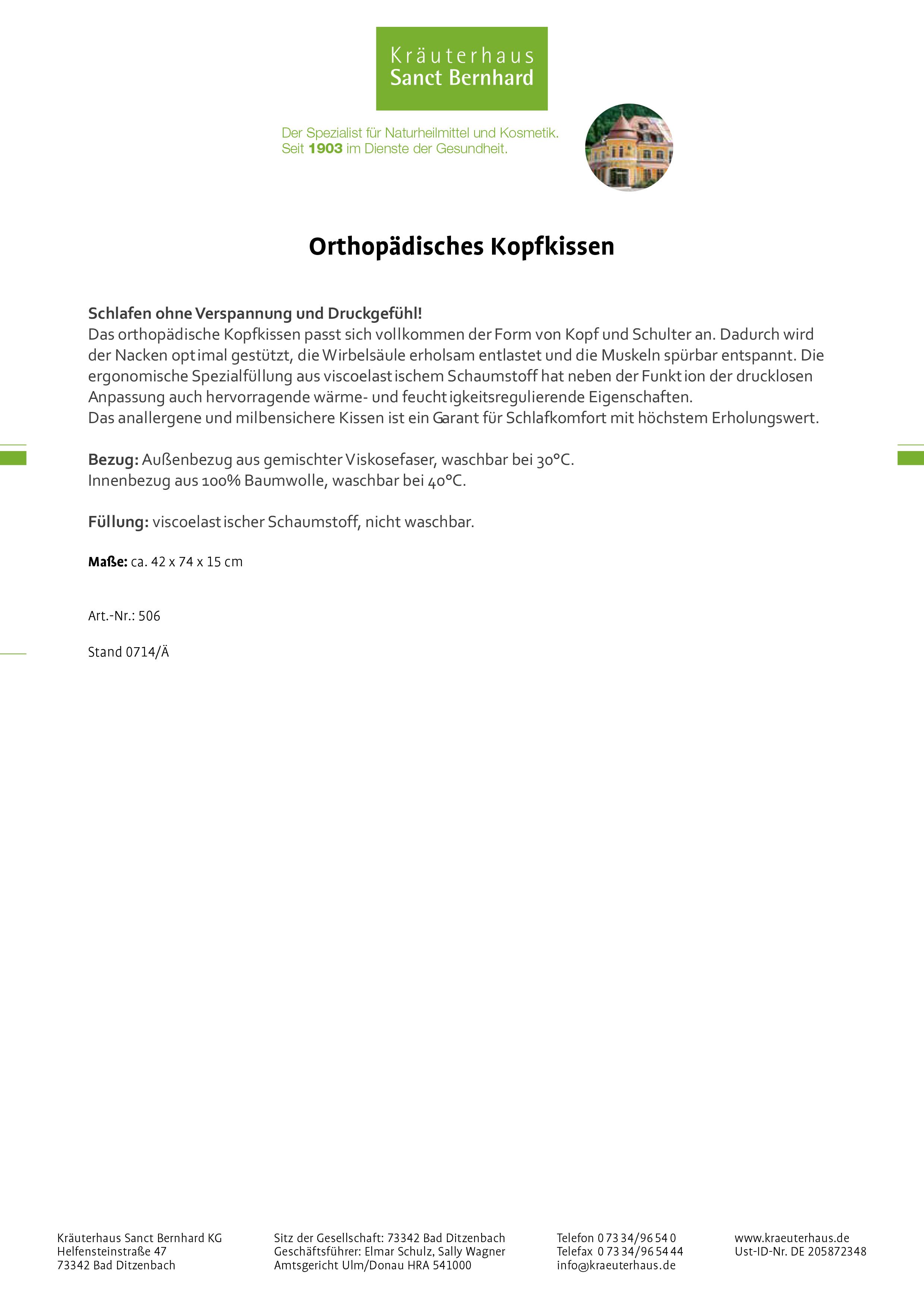 Sanct Bernhard Orthopädisches Kopfkissen