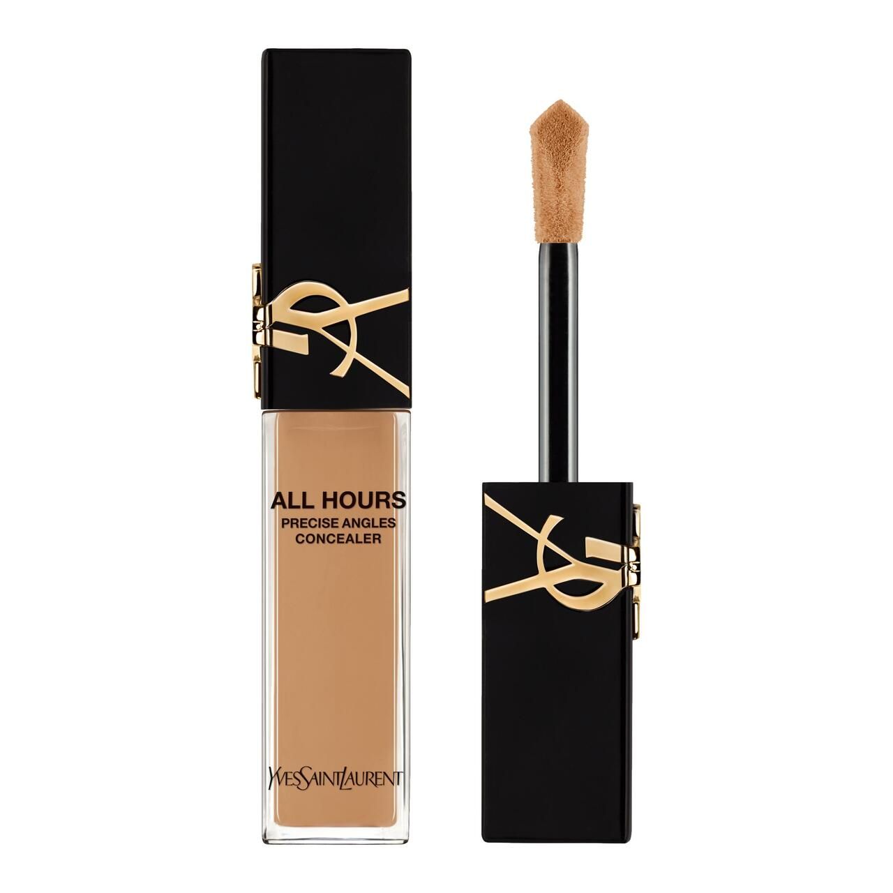 Korrekturstift mit schwarzem Deckel und goldenem Logo. Aufschrift: ALL HOURS PRECISE ANGLES CONCEALER. Applikator sichtbar.
