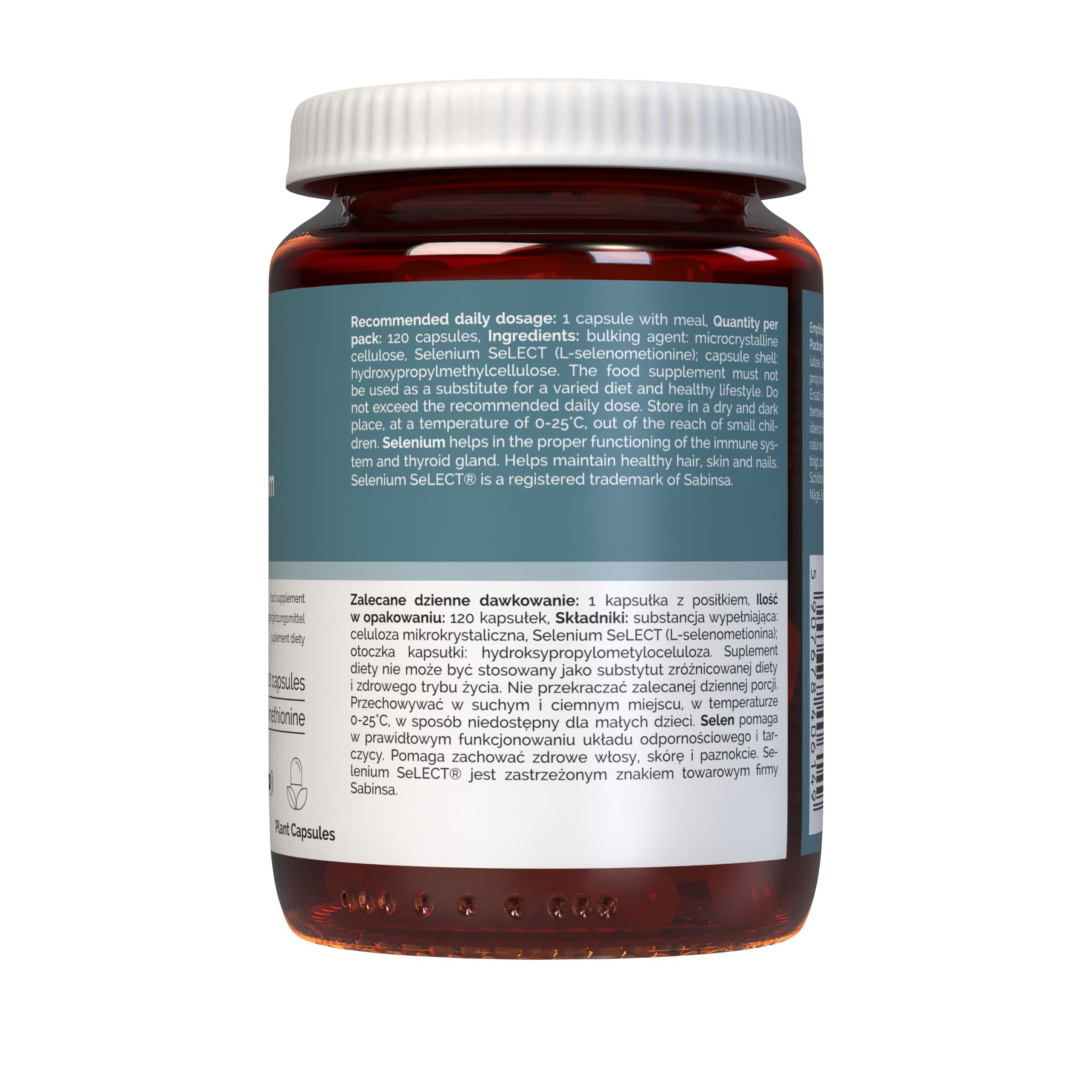 Rückseite der Vitaler’s Organic Selenium 200 µg Kapseldose mit Informationen.