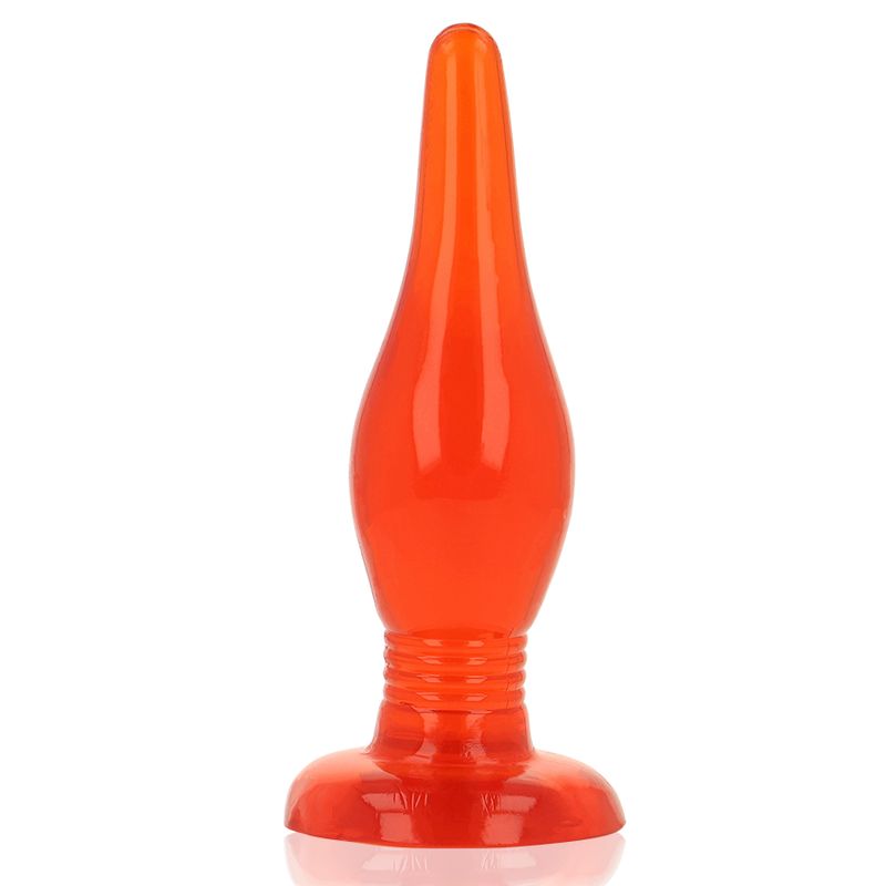 Orangefarbener Analplug mit breiter Basis und tropfenförmiger Spitze.