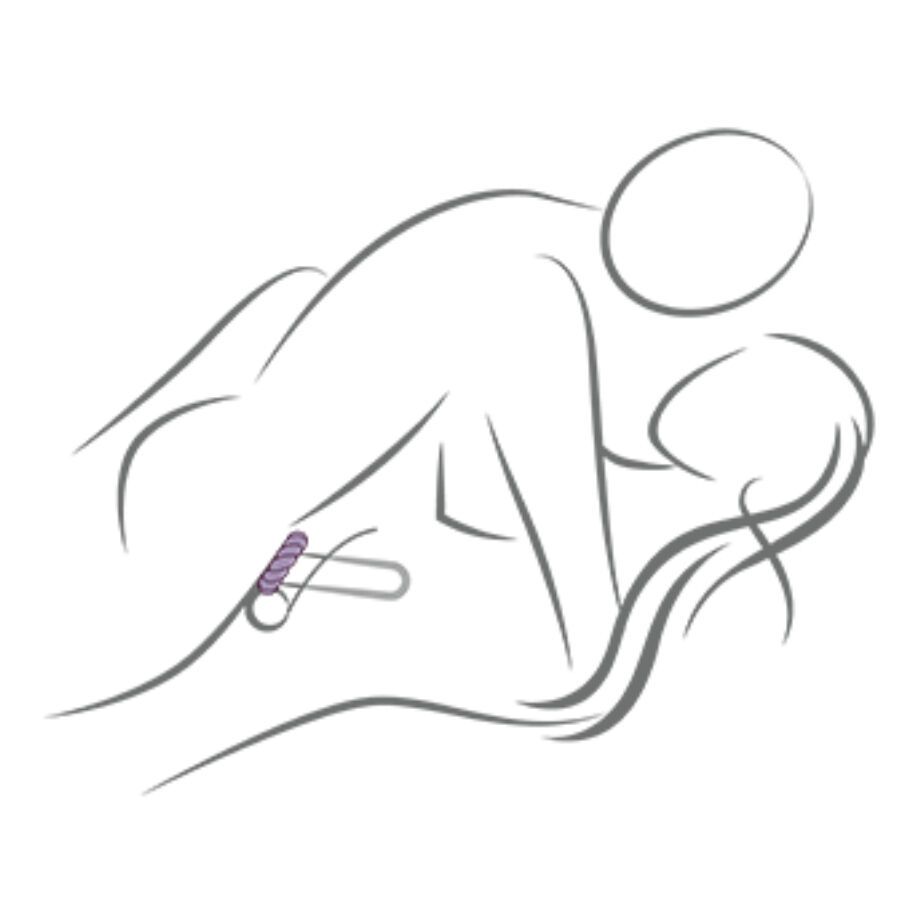 Strichzeichnung von zwei Personen. Ein Produkt ist abgebildet.