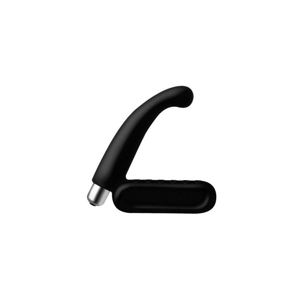 Schwarzes, ergonomisch geformtes Wellness-Produkt mit silbernem Ende und geriffelter Oberfläche.