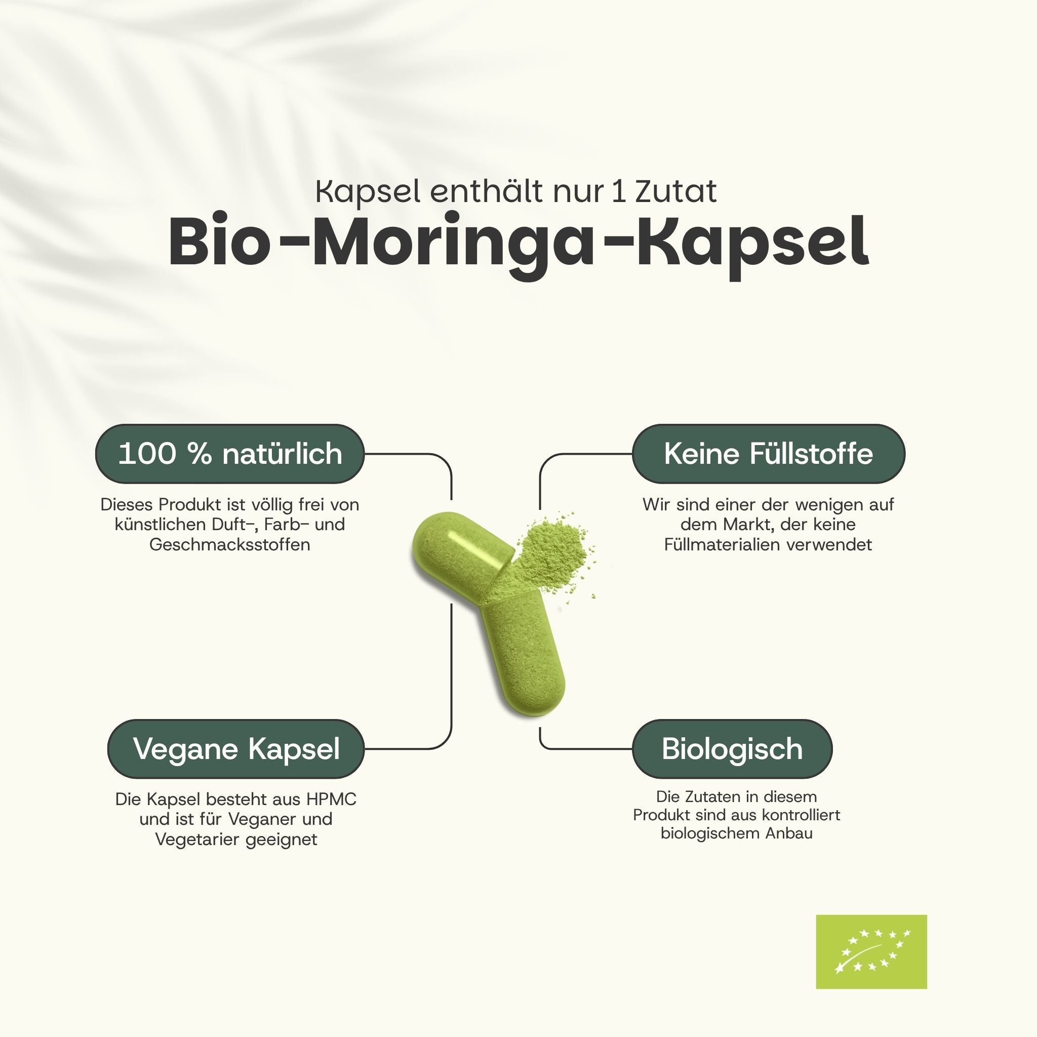 Cupplement Moringa Kapseln. 60 Kapseln. 100% natürlich, vegan, Bio-zertifiziert. Für 1 Monat.