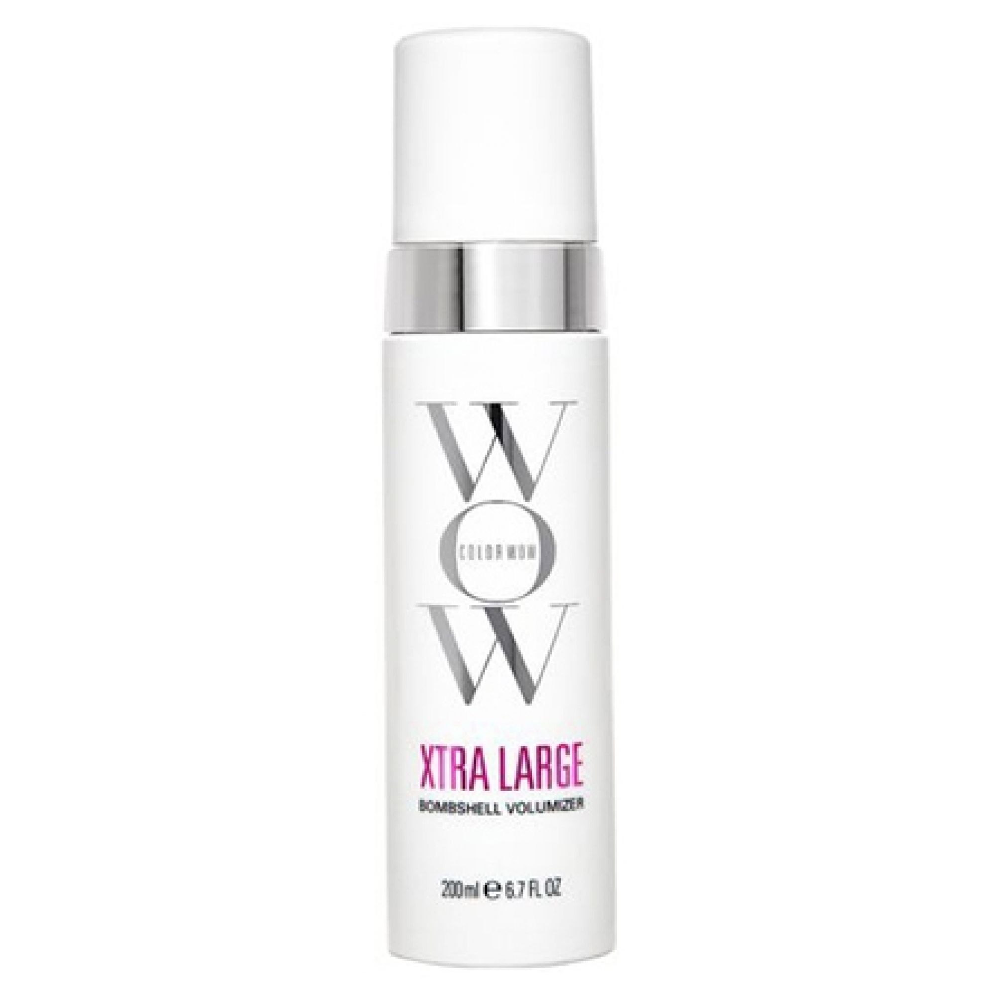 Weiße Flasche mit silbernem Ring, zeigt 'WOW' und 'XTRA LARGE BOMBSHELL VOLUMIZER'. 200ml.