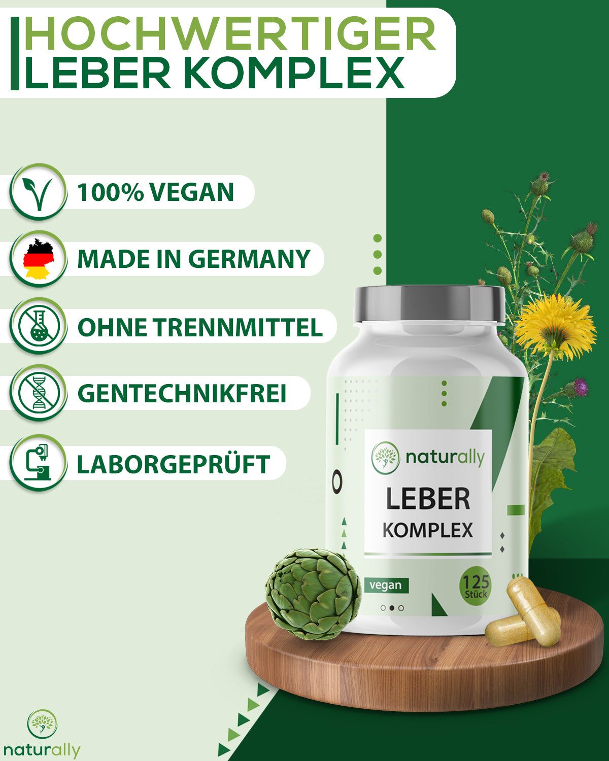 naturally Leber Komplex | mit Mariendistel, Artischocke, Löwenzahn, Cholin, Desmodium