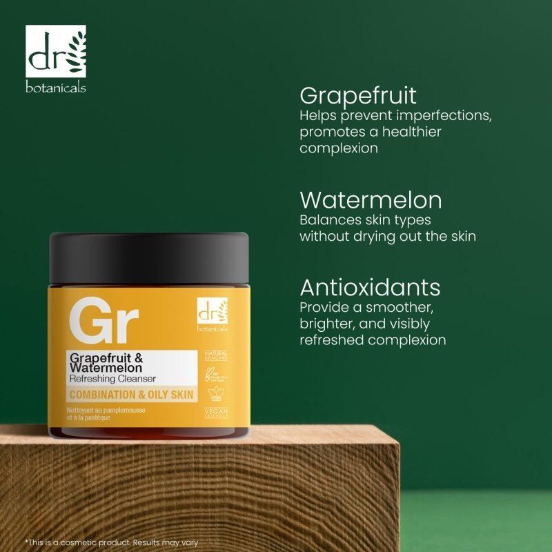 Dr. Botanicals Erfrischendes Reinigungsgel mit Grapefruit und Wassermelone, für Kombinationen und fettige Haut.