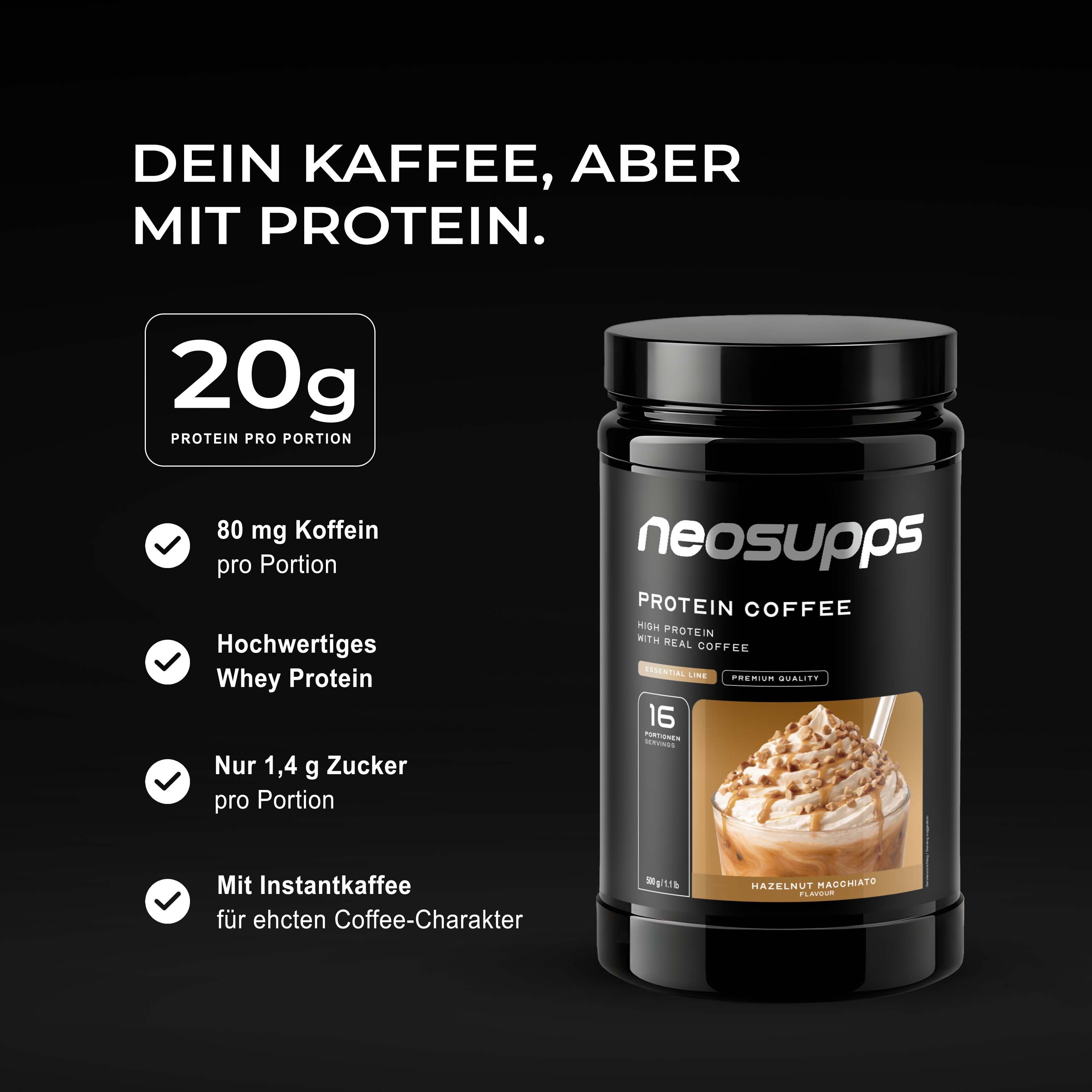 Neosupps Protein Coffee Hazelnut Machiatto, 500g, Protein Pulver mit Kaffee
