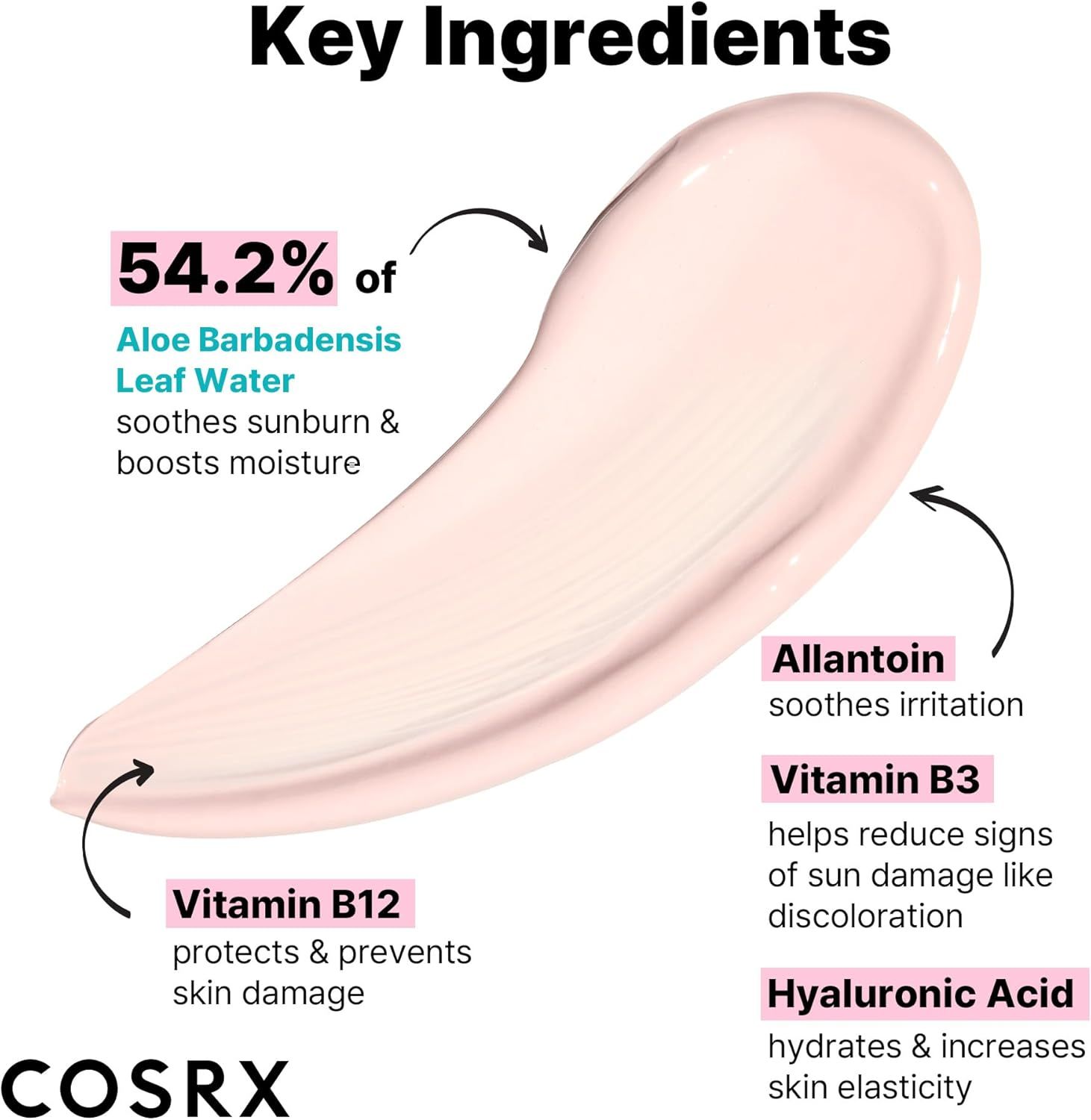 COSRX Aloe 54.2 Aqua Tone-up Sonnencreme: Wichtige Inhaltsstoffe.