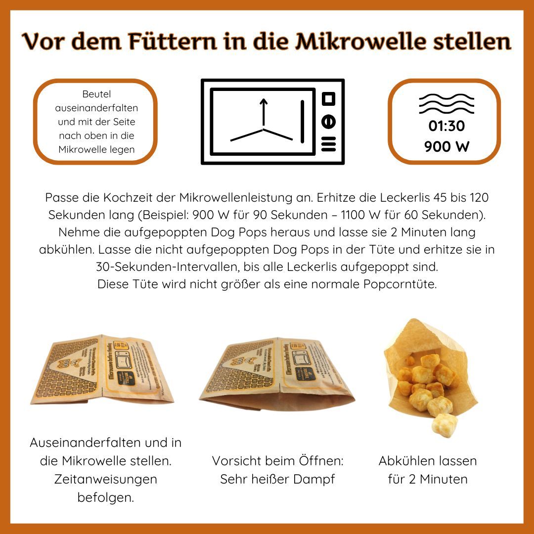 Anleitung zur Zubereitung von Wildfang Dog Pops in der Mikrowelle.