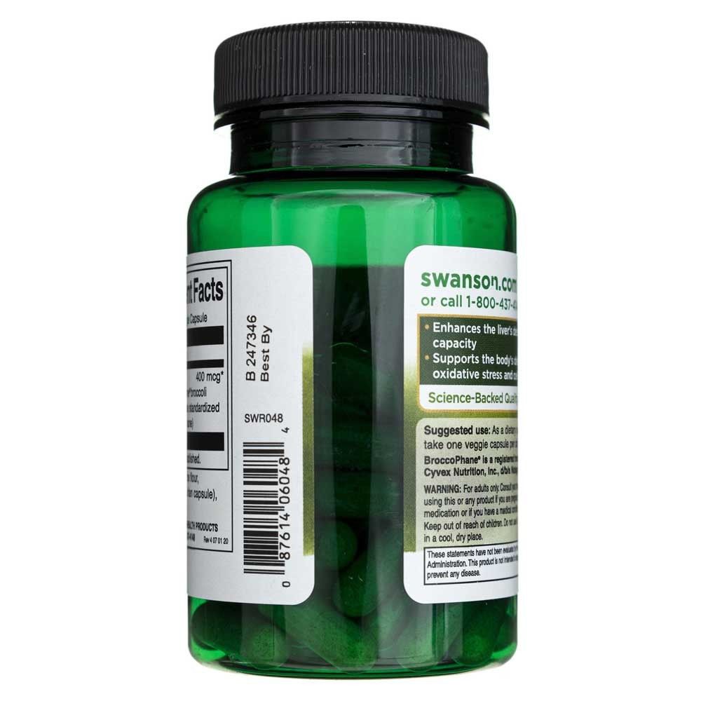 Grüne Flasche mit schwarzem Deckel, Supplement Facts, Barcode, Swanson.com, Broccophané.