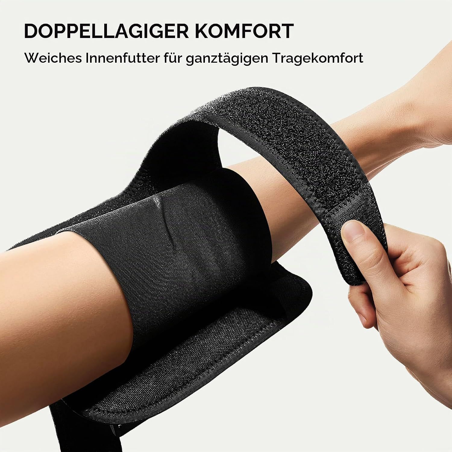 Detailansicht einer Ellenbogenbandage mit herausnehmbarer Schiene.