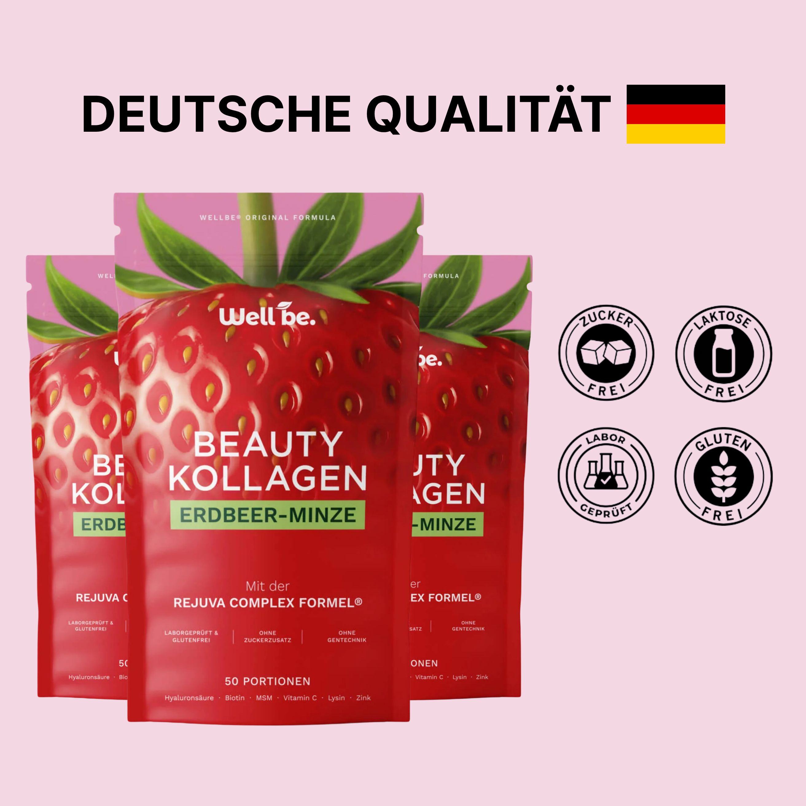 wellbe Beauty Kollagen Erdbeer-Minze mit Rejuva Complex® Formel