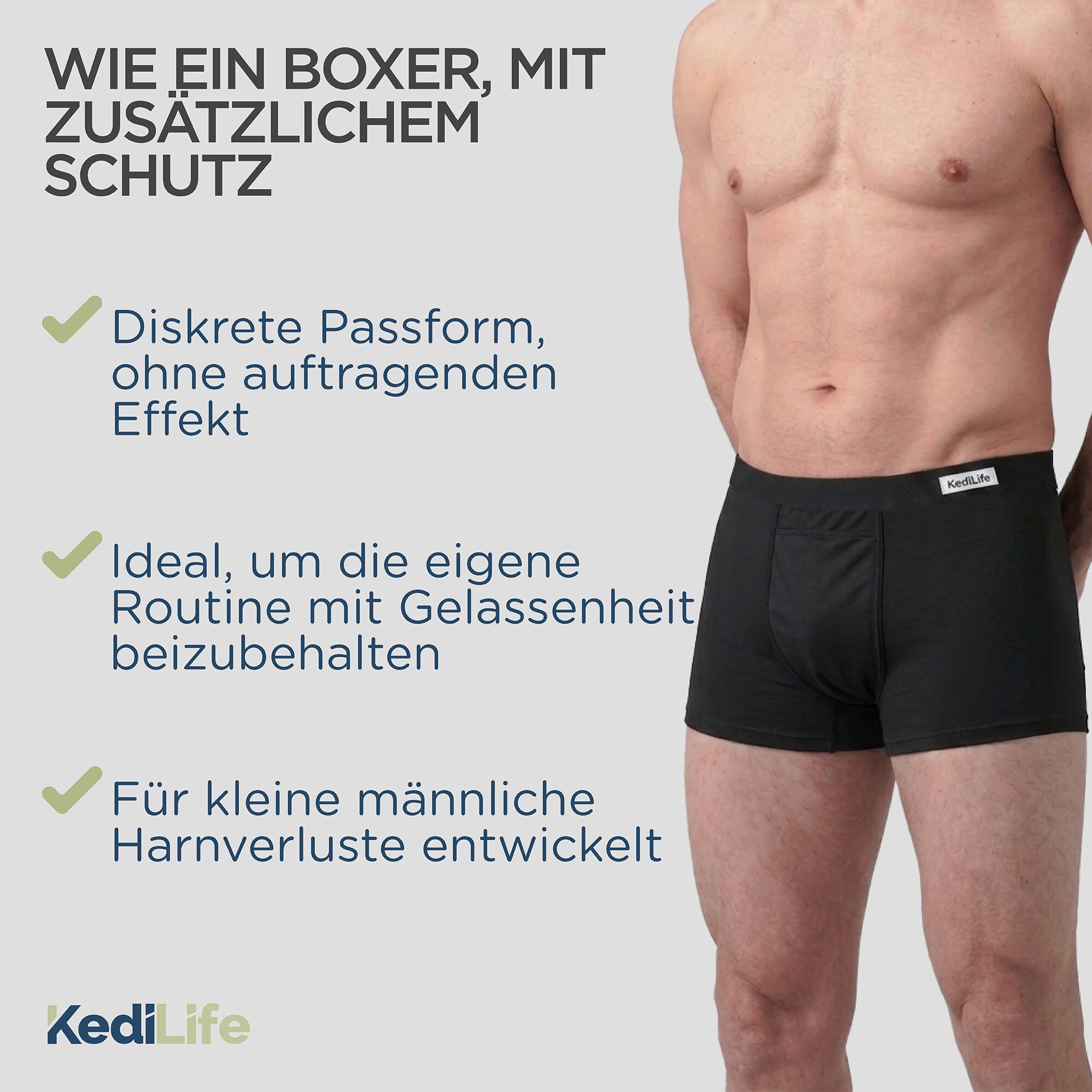 KediLife Inkontinenzunterhose für Herren, Boxershorts Blau