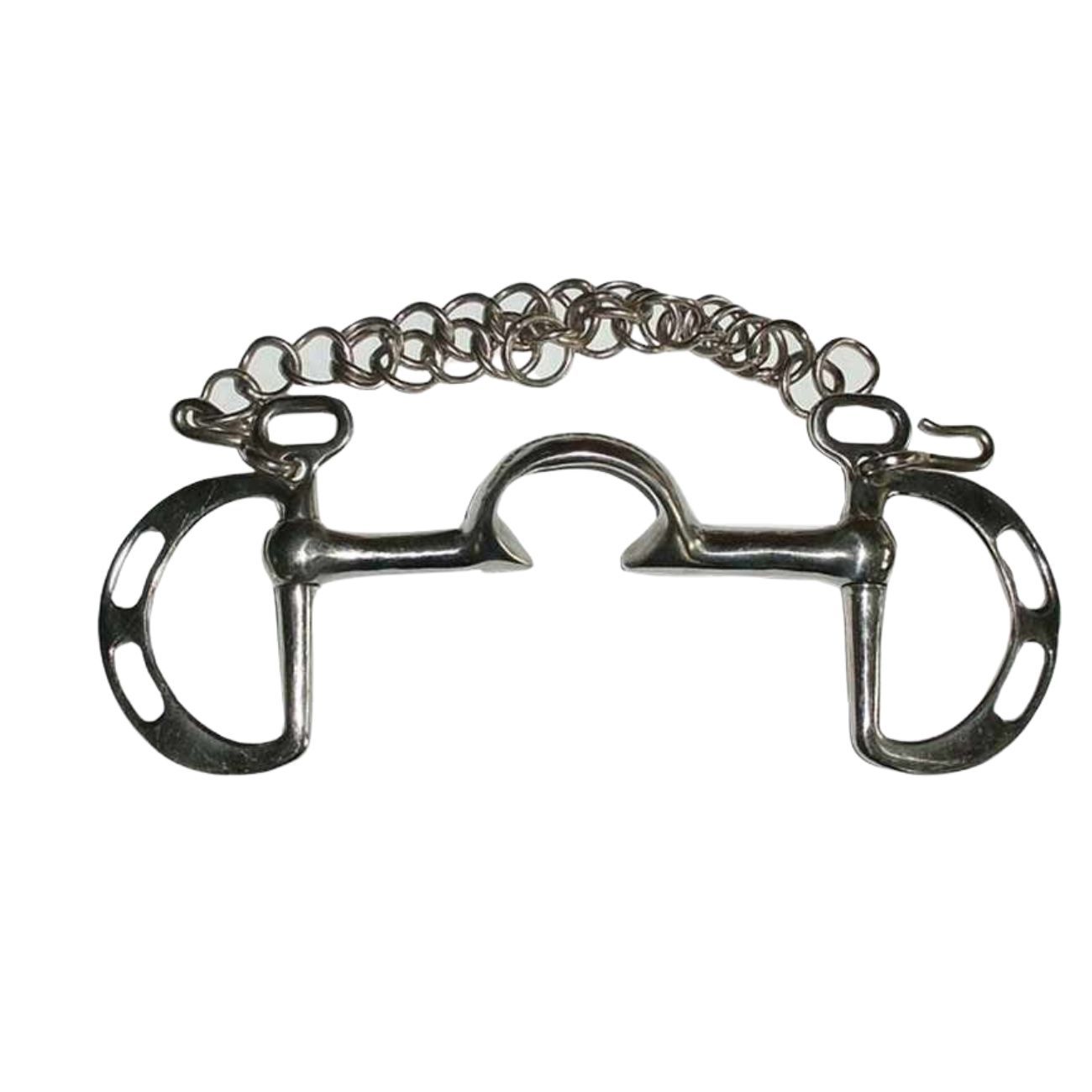 Metall-Springkandare mit Kettengliedern und D-Ringen. Detailansicht, freigestellt.