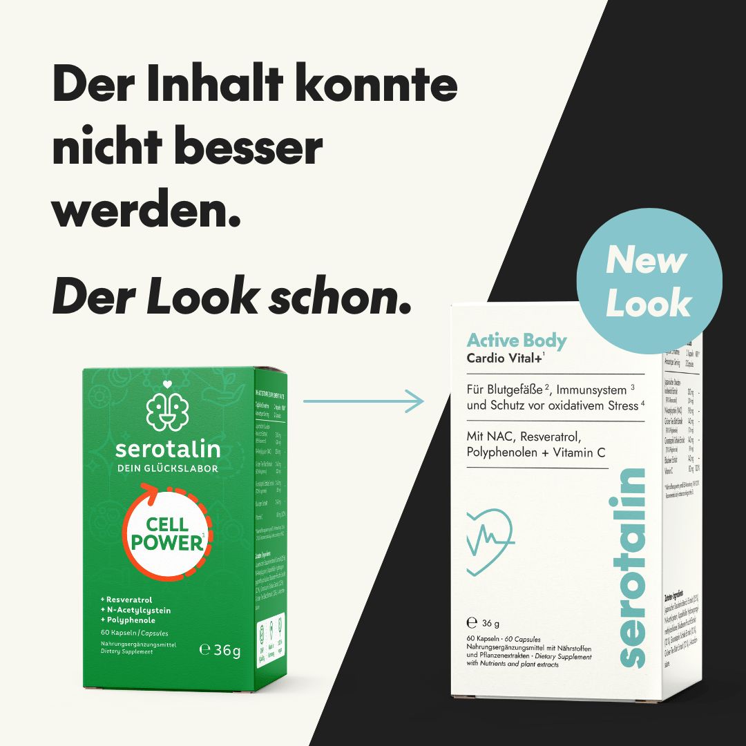 Vergleich von zwei Produktverpackungen. Text: Der Inhalt konnte nicht besser werden. Der Look schon. New Look.