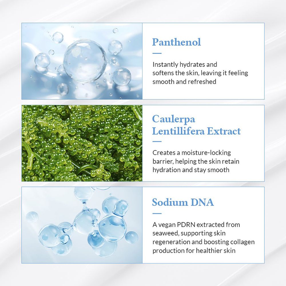 Inhaltsstoffe: Panthenol, Caulerpa Lentillifera Extrakt, Sodium DNA mit Blasen.