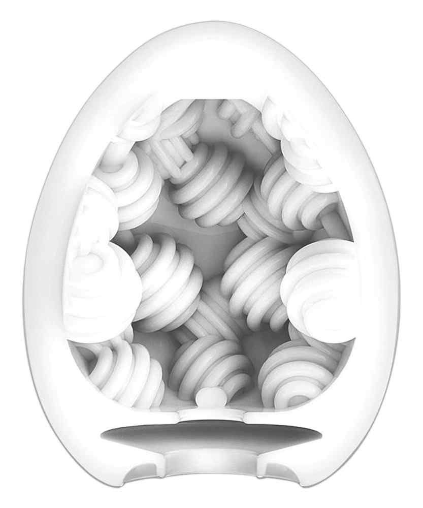 TENGA Egg Sphere: Schnittansicht, die das Innere mit vielen spiralförmigen Elementen zeigt.