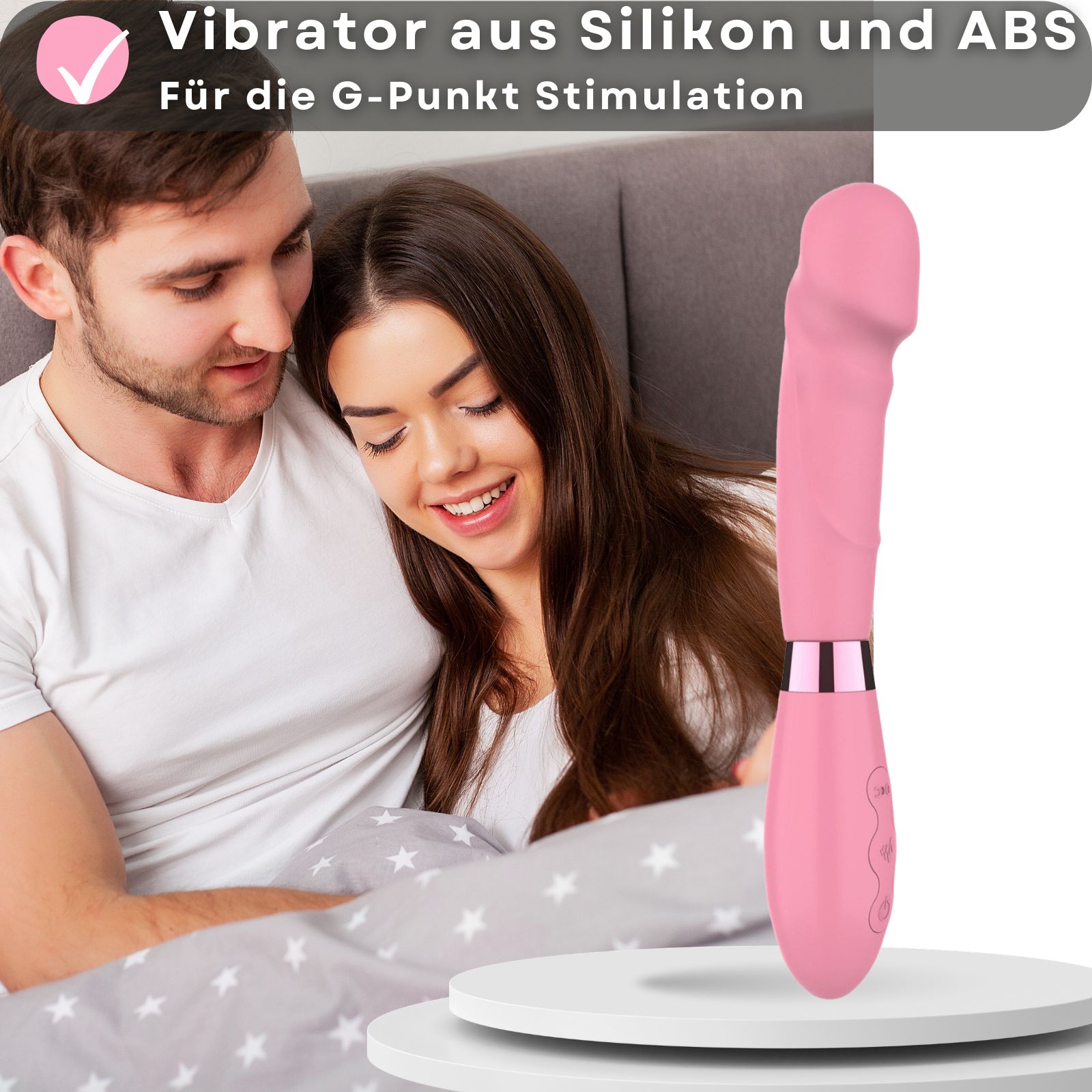 Rosa Vibrator. Silikon. 21 cm lang, 3,5 cm Durchmesser. Wiederaufladbar. 10 Vibrationsmodi.