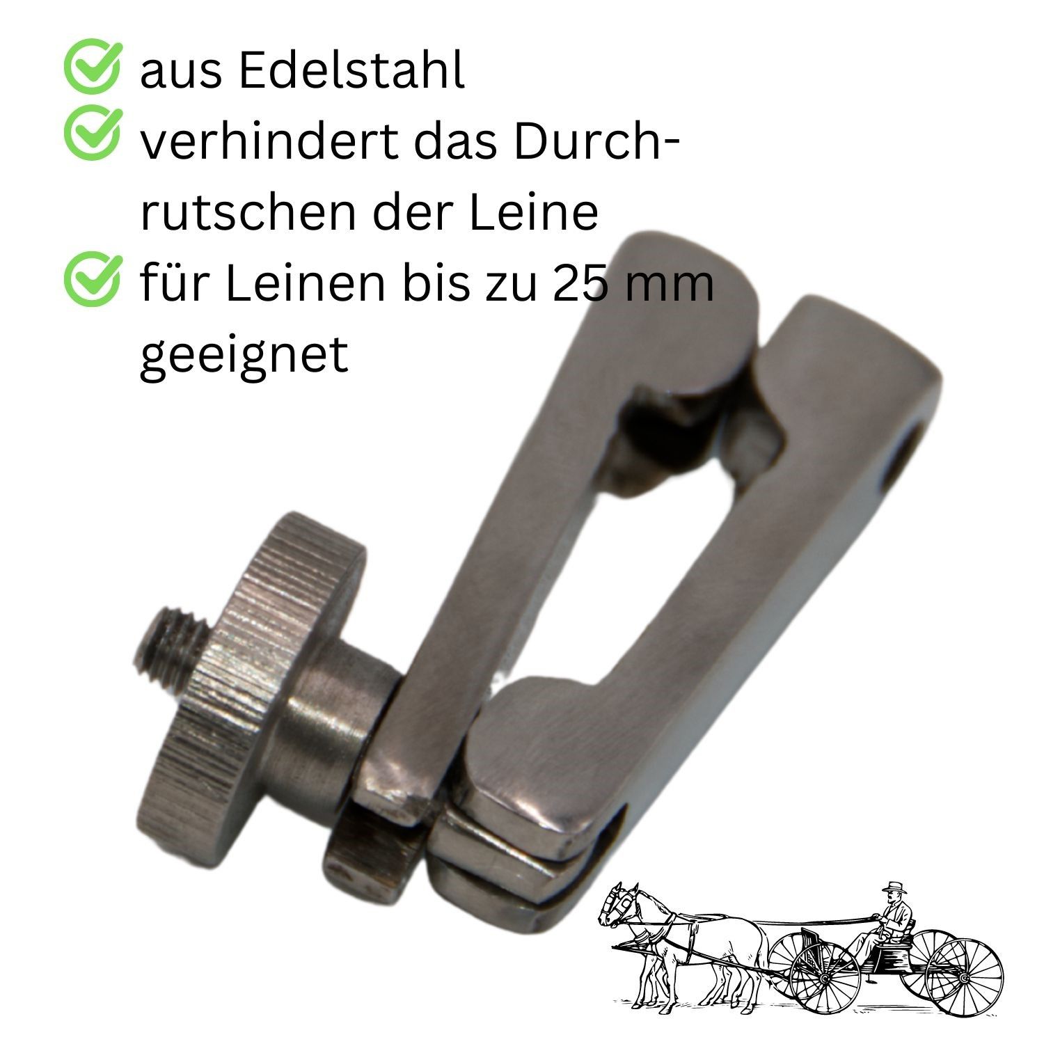 Metall-Leinenklemme mit Schraube. Aus Edelstahl, verhindert das Durchrutschen der Leine, geeignet für Leinen bis zu 25 mm.