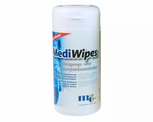 MediWipes Reinigungs- und Desinfektionstücher in weißem Spender, 115 Stück.