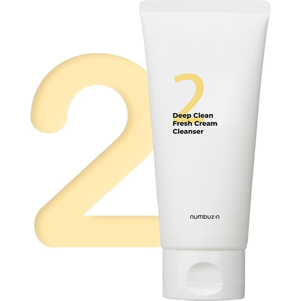 Weiße Tube mit gelber "2" und Aufschrift "2 Deep Clean Fresh Cream Cleanser". Marke: numbuzin.